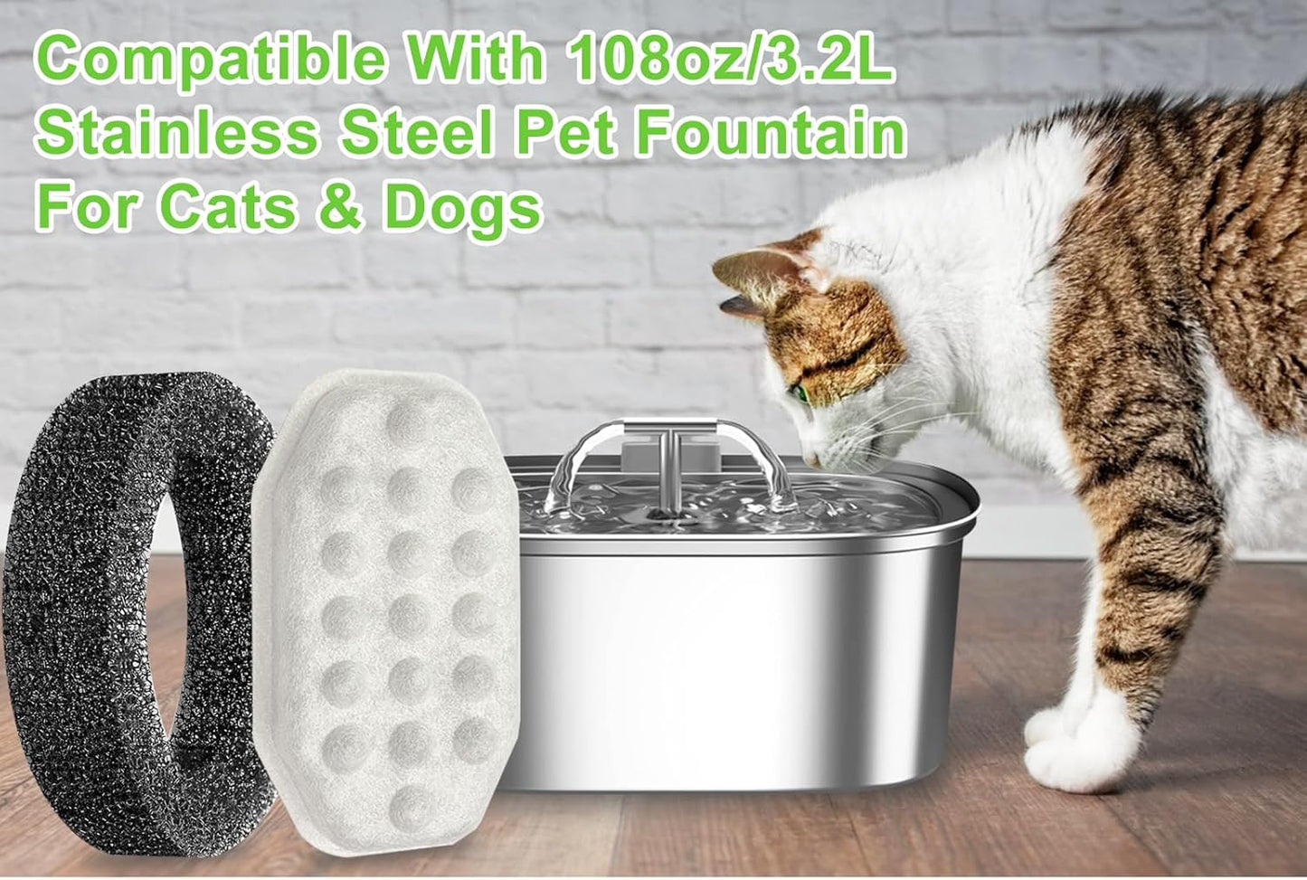 8-Pack Cat Water Fountain Replacement Filters with Pre-Filter Sponges, Compatible with 3.2L/108oz Pet Cat Dog Water Fountains