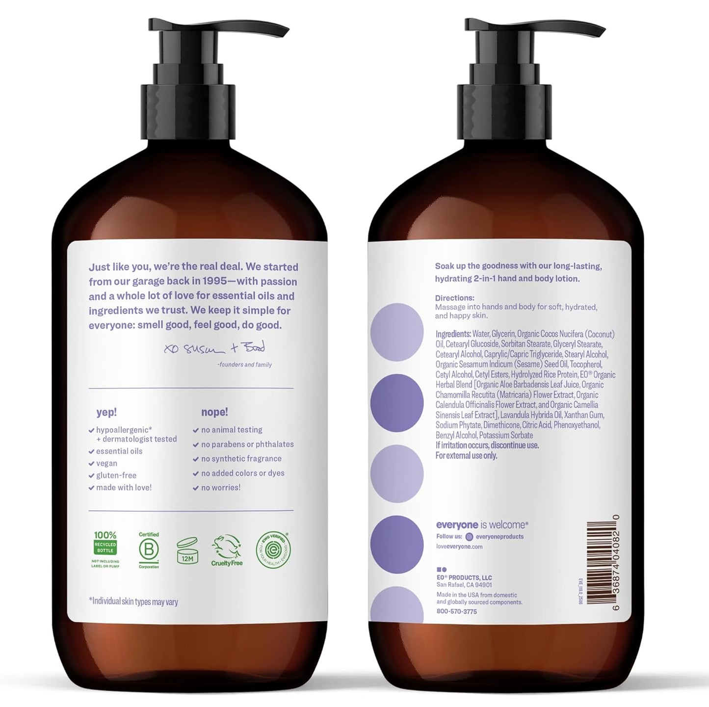 Everyone 2-in-1 Lotion for Hands/Body, 32 ounce (Pack of 2) Lavender and Aloe made with Essential Oils for Men and Women