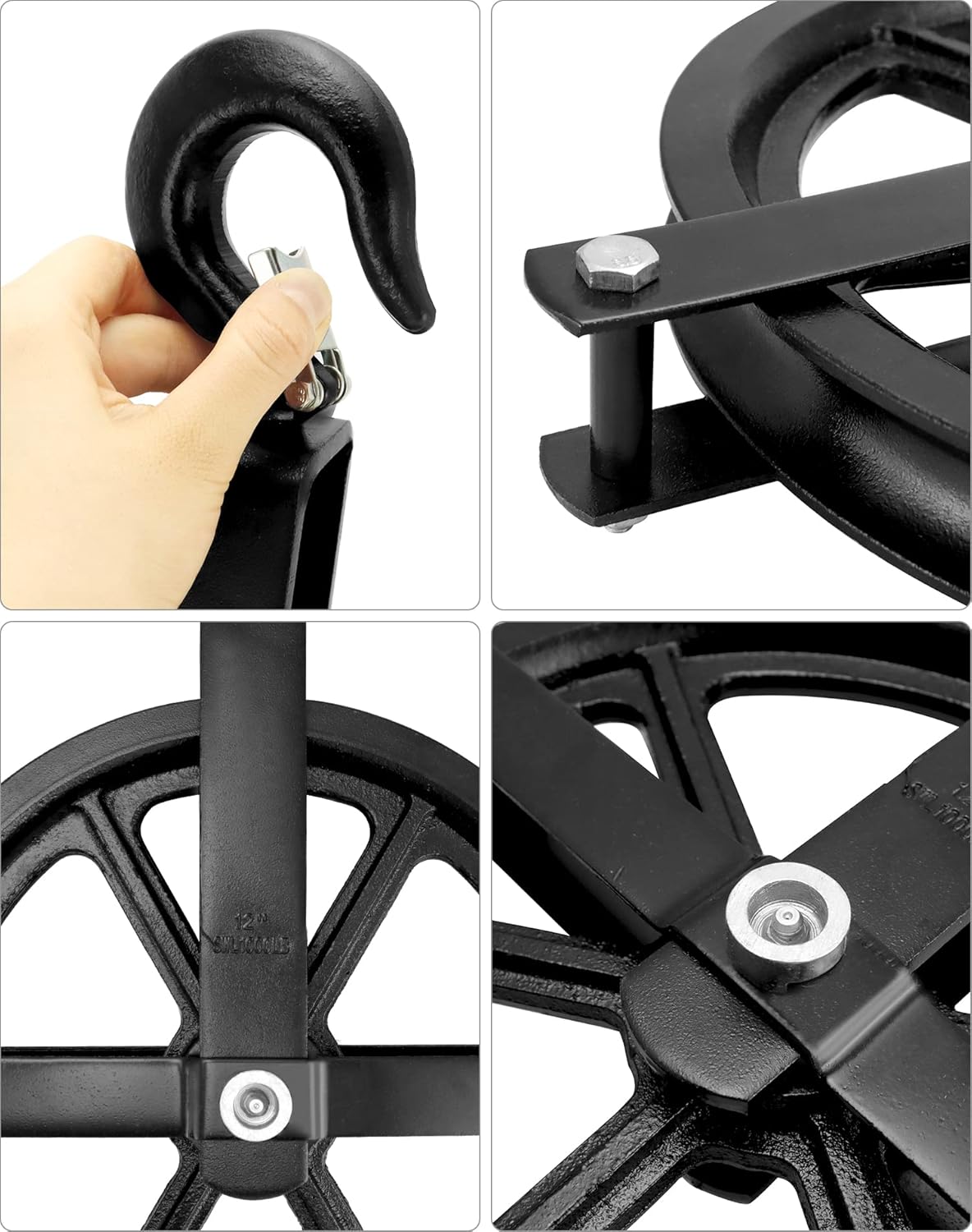 QWORK Scaffolding Wheels, 12" Aluminum Lifting Pulley, 1000 Lbs Ladder Hook Pulley Scaffold Hoist Pulley for Lifting with Rope