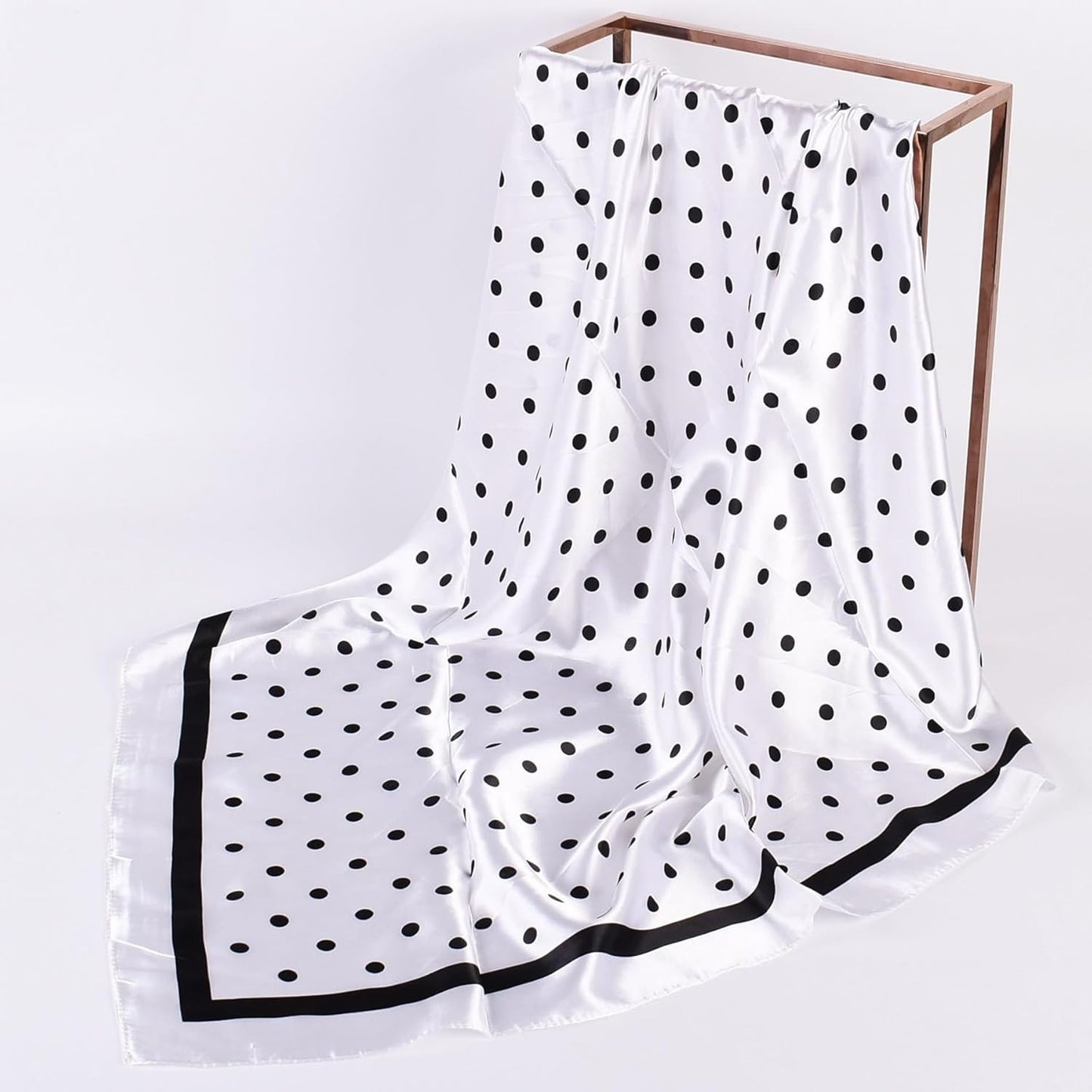 Polka Dot Print Satin Head Scarf for Women Like Silk Scarf for Hair Wrapping Bandanas Square Shawl Wraps 35 Inches