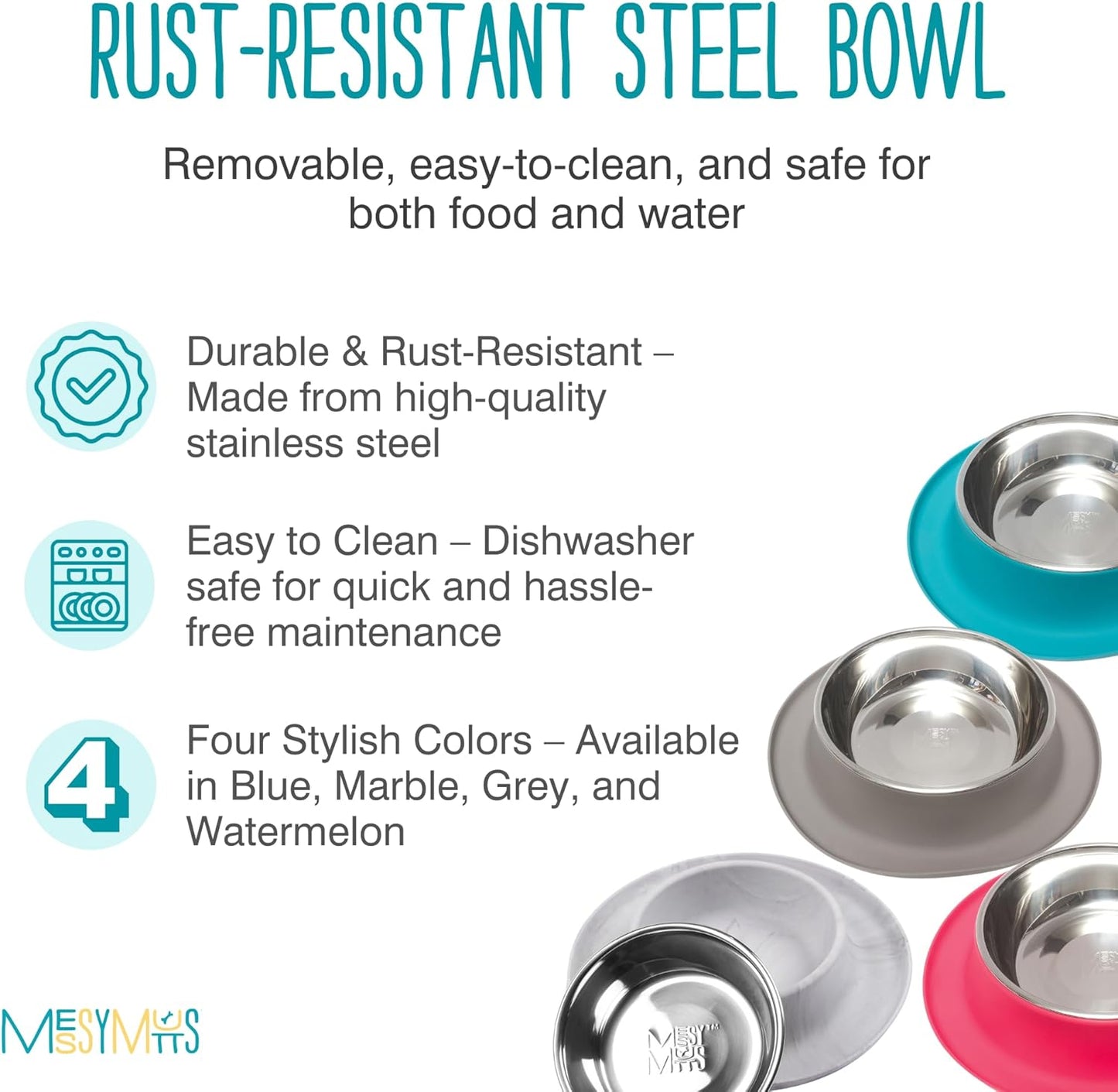 Messy Mutts Single Silicone Feeder with Stainless Bowl | Non-Skid Food Dishes for Dogs for All Pets | Dog Food Bowls | Medium, 1.5 Cups | Blue