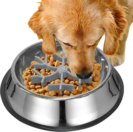 Anti Choking Dog Bowl, Slow Feeder Pet Dish, 1.2L Silicone Stainless Steel Feeding Bowl, Non Slip Pet with Raised Maze Design, Dog and Cat Eating Accessory with Easy Clean, Water Food Feeder