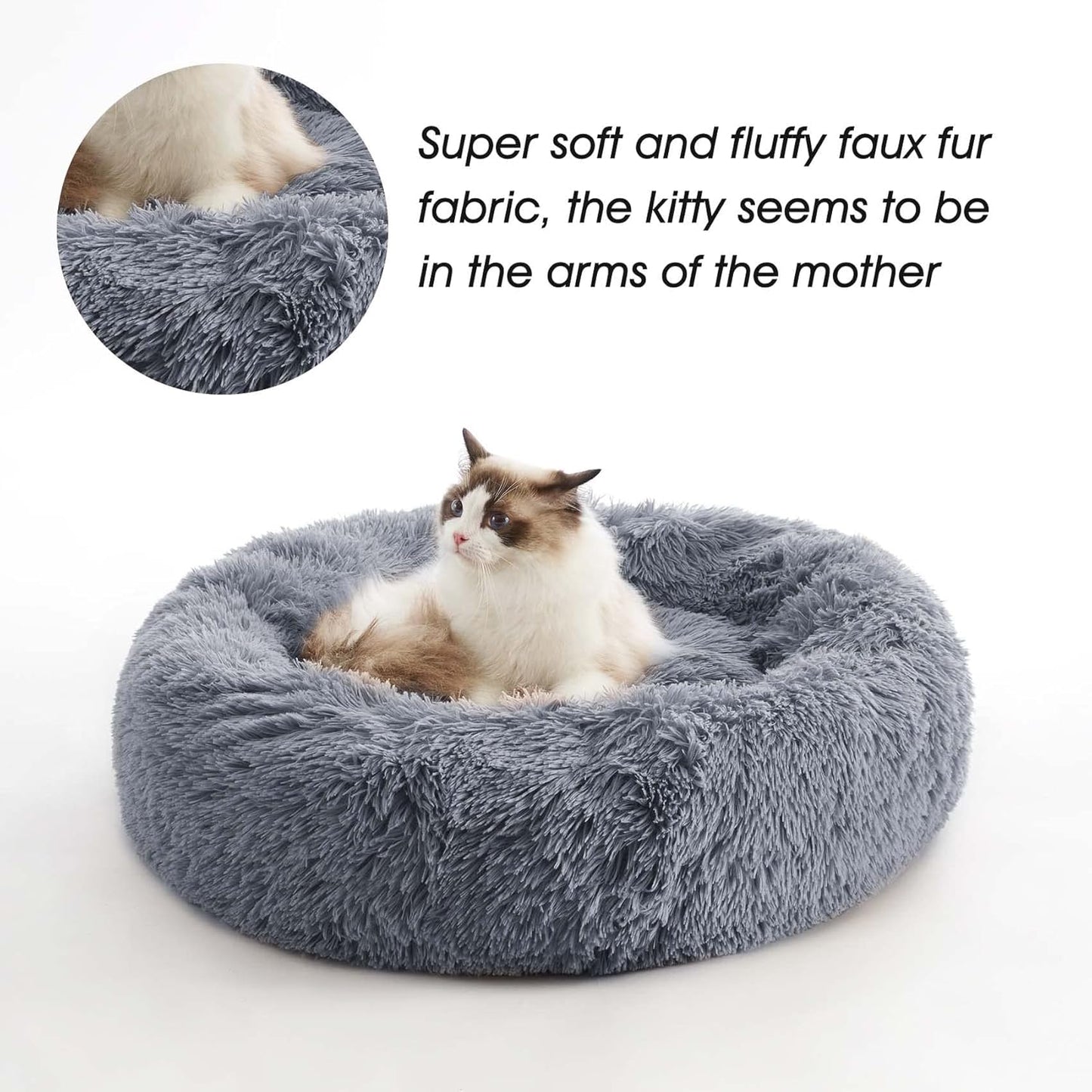 WESTERN HOME WH Calming Dog & Cat Donut Cuddler, Anti-Anxiety Warming Cozy Soft Round Bed, Fluffy Faux Fur Plush Cushion for Small Medium Dogs and Cats (20"/24"/27"/30")