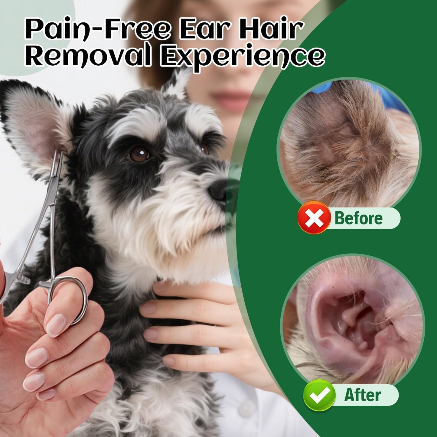 Dog Ear Plucking Powder & Hair Removal Tool Kit – 30g Dog Ear Powder for Hair Removal, 5.5" Hemostat Ear Hair Removal Tool – Helps Reduce Wax & Odor – Ear Grooming Kit for Dogs