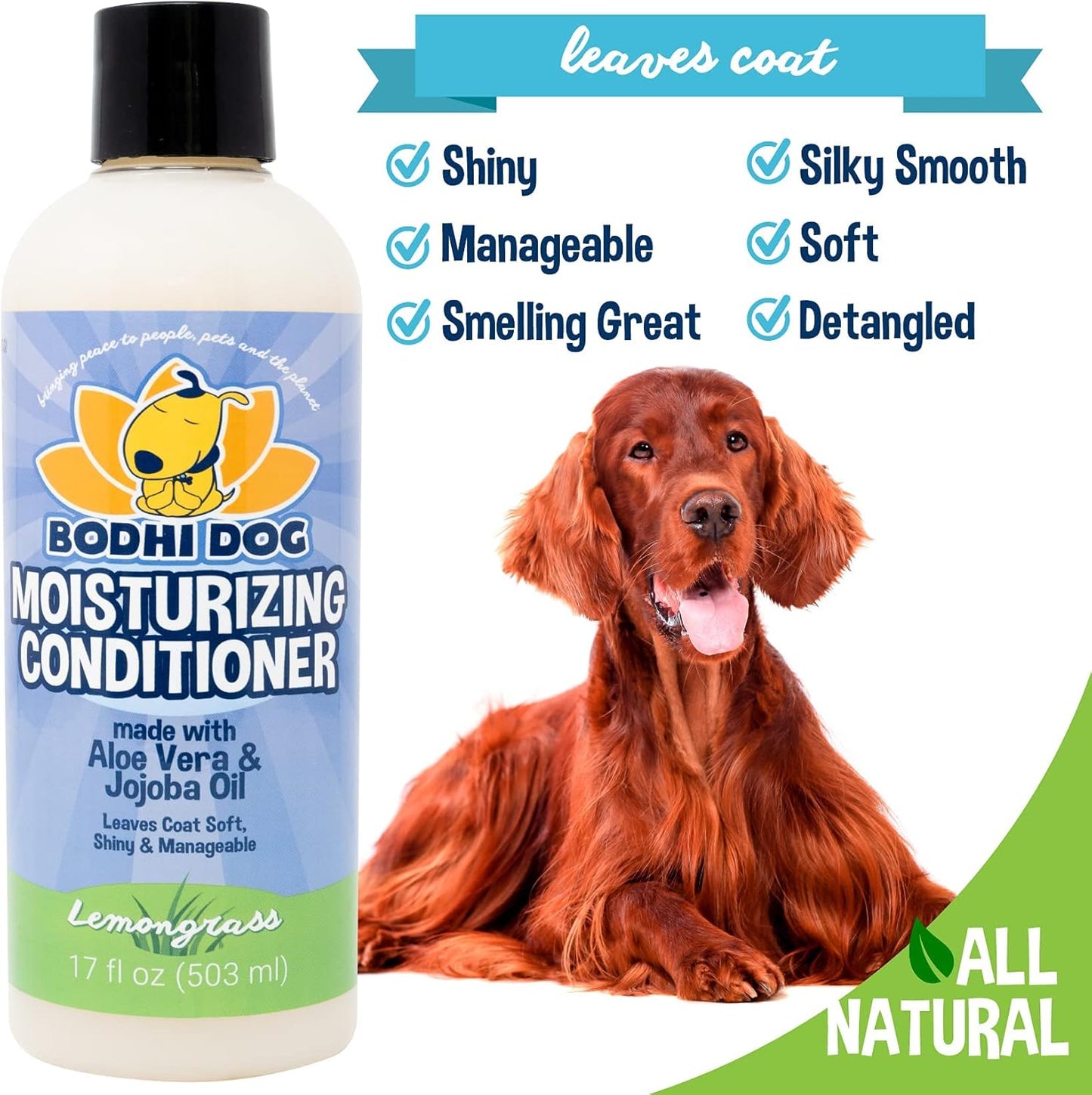 Bodhi Dog Gentle Moisturizing Dog Conditioner - Soothing Plant-Based Formula with Aloe Vera & Jojoba Oil - Hydrates & Softens Coat - Leaves Coat Soft Shiny & Manageable - Lemongrass (17 Fl Oz)