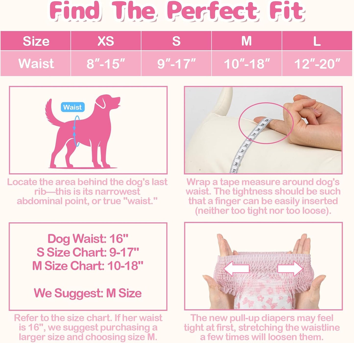 Dono Disposable Pull It Up Female Dog Diapers, 360° Stretchy Waist Puppy Diapers, Super-Absorbent Doggie Diapers with Rapid-Dry Technology Leak-Proof Design for Doggy in Heat Period, XS 10 Pcs