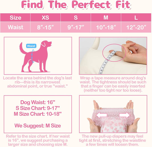 Dono Disposable Pull It Up Female Dog Diapers, 360° Stretchy Waist Puppy Diapers, Super-Absorbent Doggie Diapers with Rapid-Dry Technology Leak-Proof Design for Doggy in Heat Period, XS 10 Pcs