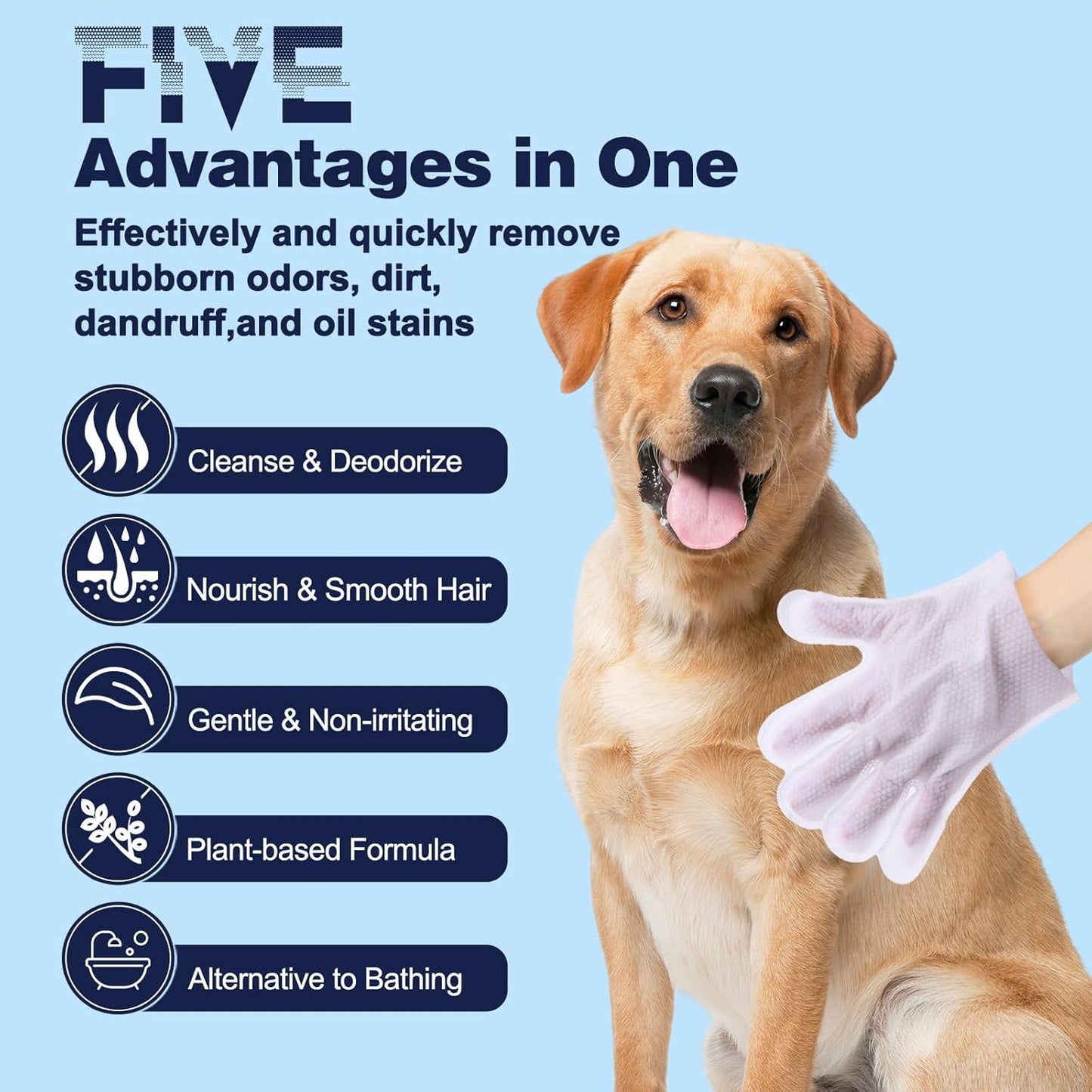 Pet Glove Wipes for Dogs, Dog Cleaning Gloves with Coconut Scented, Dual-Sided Pet Gloves Grooming for Cats with Wipes, Dog Cleaning Gloves Wipes for Daily Care and Travel, 15 Count