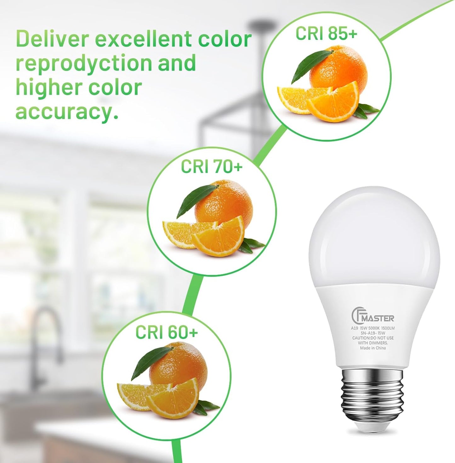 A19 LED Light Bulb, 100W Equivalent Light Bulbs, 15W 5000K Daylight, 1500 Lumens, Non-Dimmable LED Bulb, E26 Standard Base for Indoor and Outdoor, ETL Listed, 6-Pack