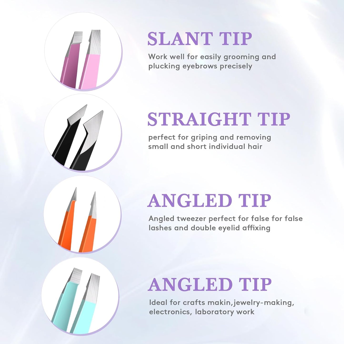 Tweezers for Women Facial Hair,Stocking Stuffers Birthday Gifts 4 Pack Tweezers for Eyebrows,Tweezer Set for Ingrown Hair, Plucking Daily Beauty Tool with Leather Travel Case