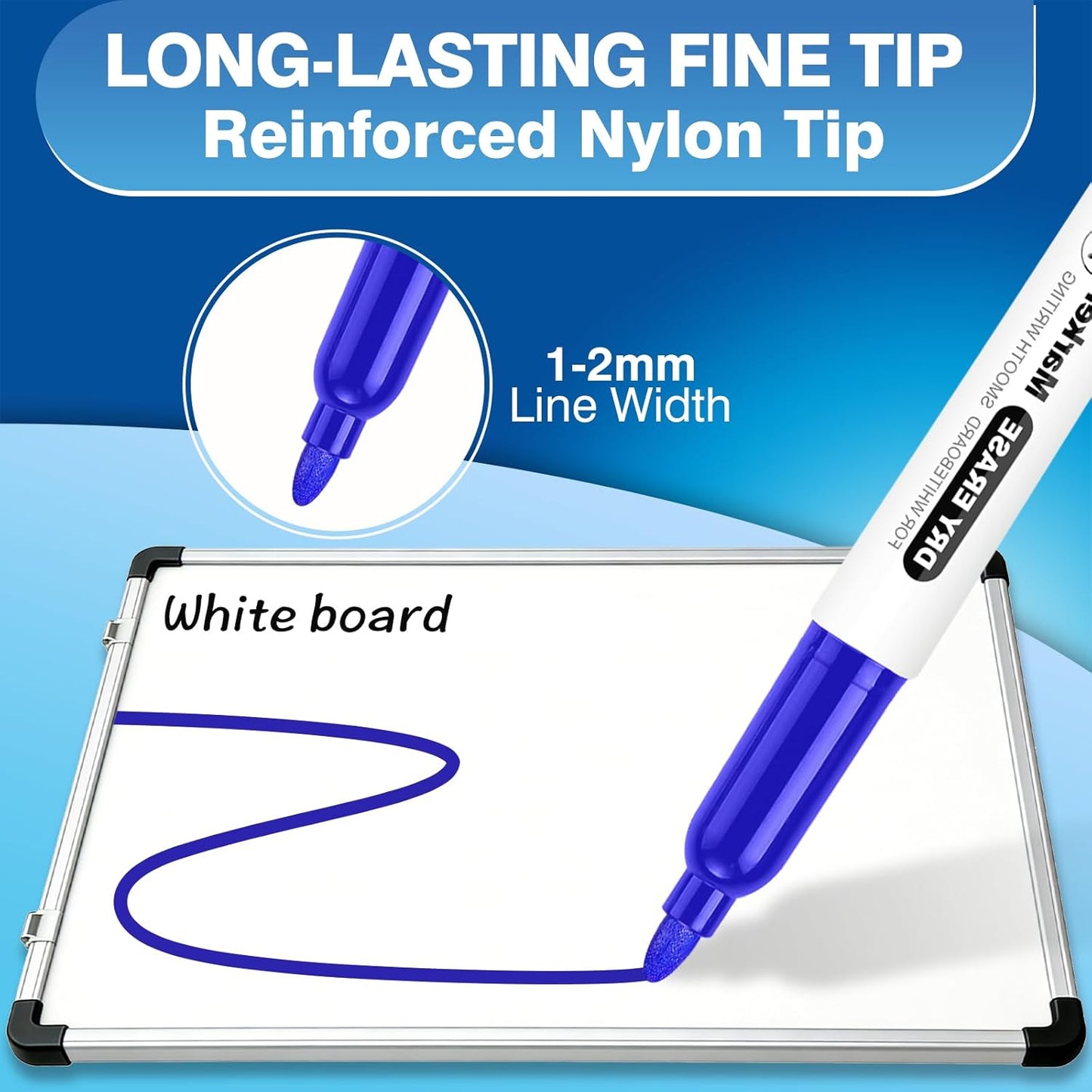 SFAIH Blue Dry Erase Markers Fine Tip - 12 Pack Whiteboard Markers Standard Set For Brainstorming & Visual Planning, Teams, Teacher & Creative Sessions | Low-Odor Non-Toxic Easy Clean