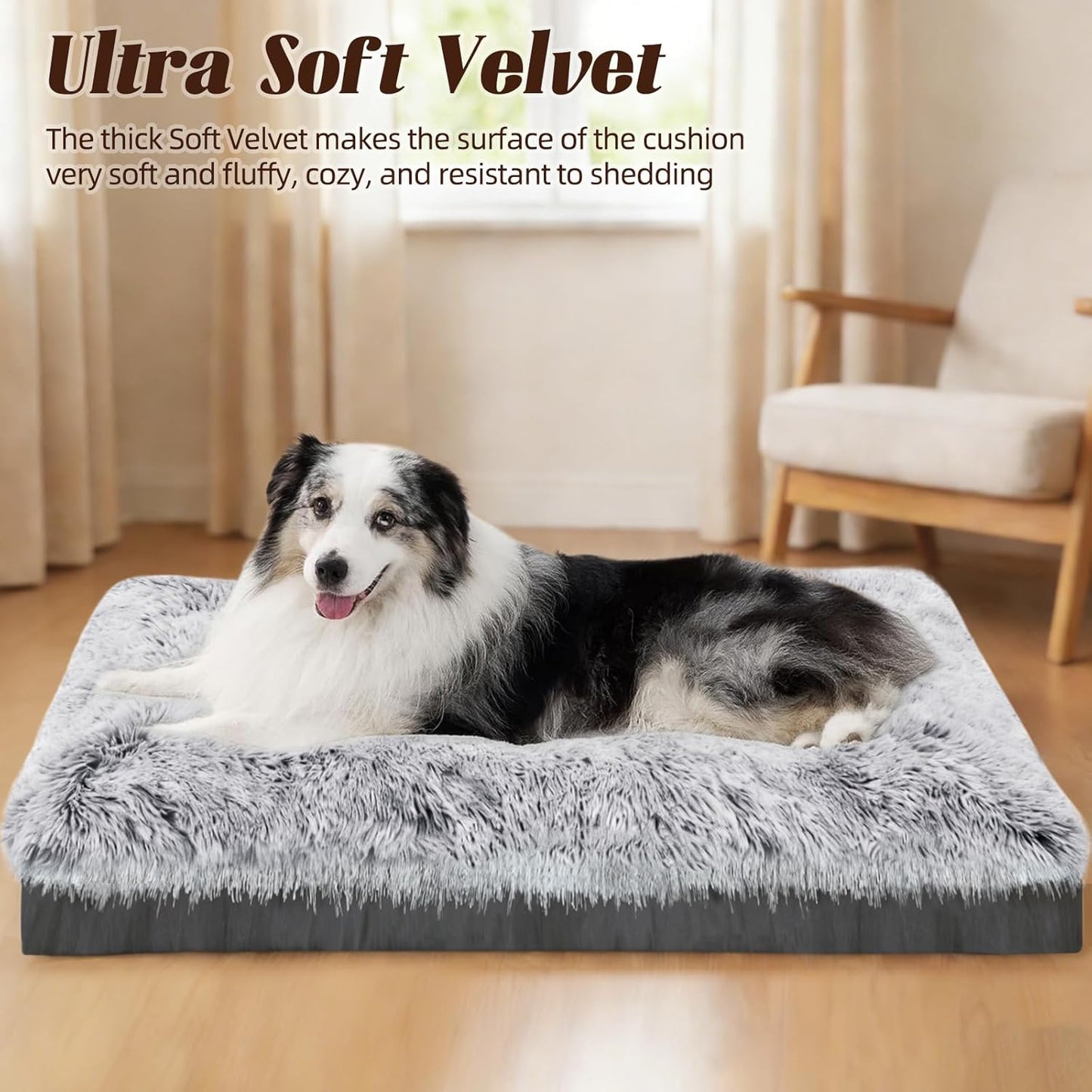 KISYYO Premium Washable Orthopedic Dog Bed – 35" Extra Large Crate Mat with Non-Slip Base, Plush Support for Pets Up to 65 lbs, Grey