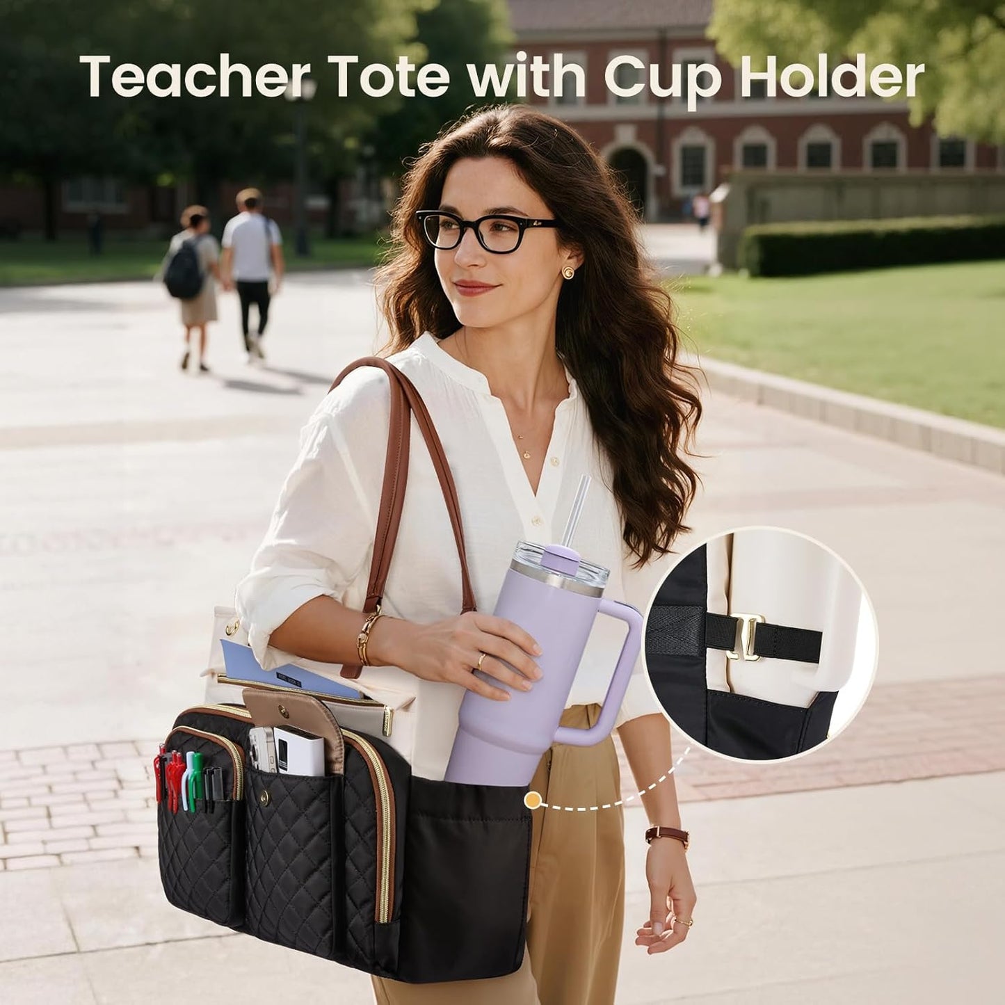 LOVEVOOK Teacher Tote Bag for Women Work, Laptop Bag with Large Cup Holder, Nurse Bag with Multi Pocket, Water-Resistant Business Travel Computer Briefcase Handbag Diaper Bag Mother Gift, 15.6 Inch
