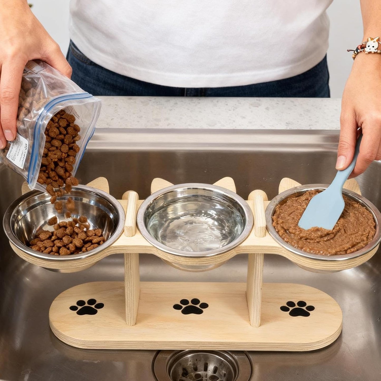 Elevated Dog Bowls Tilted Wooden Stand Cat Bowl Dog Feeding Station for Kitten Puppy Small Medium Breed Home Balcony Living Room Apartment Indoor Outdoor Durable Anti-Slip Feeding Accessory