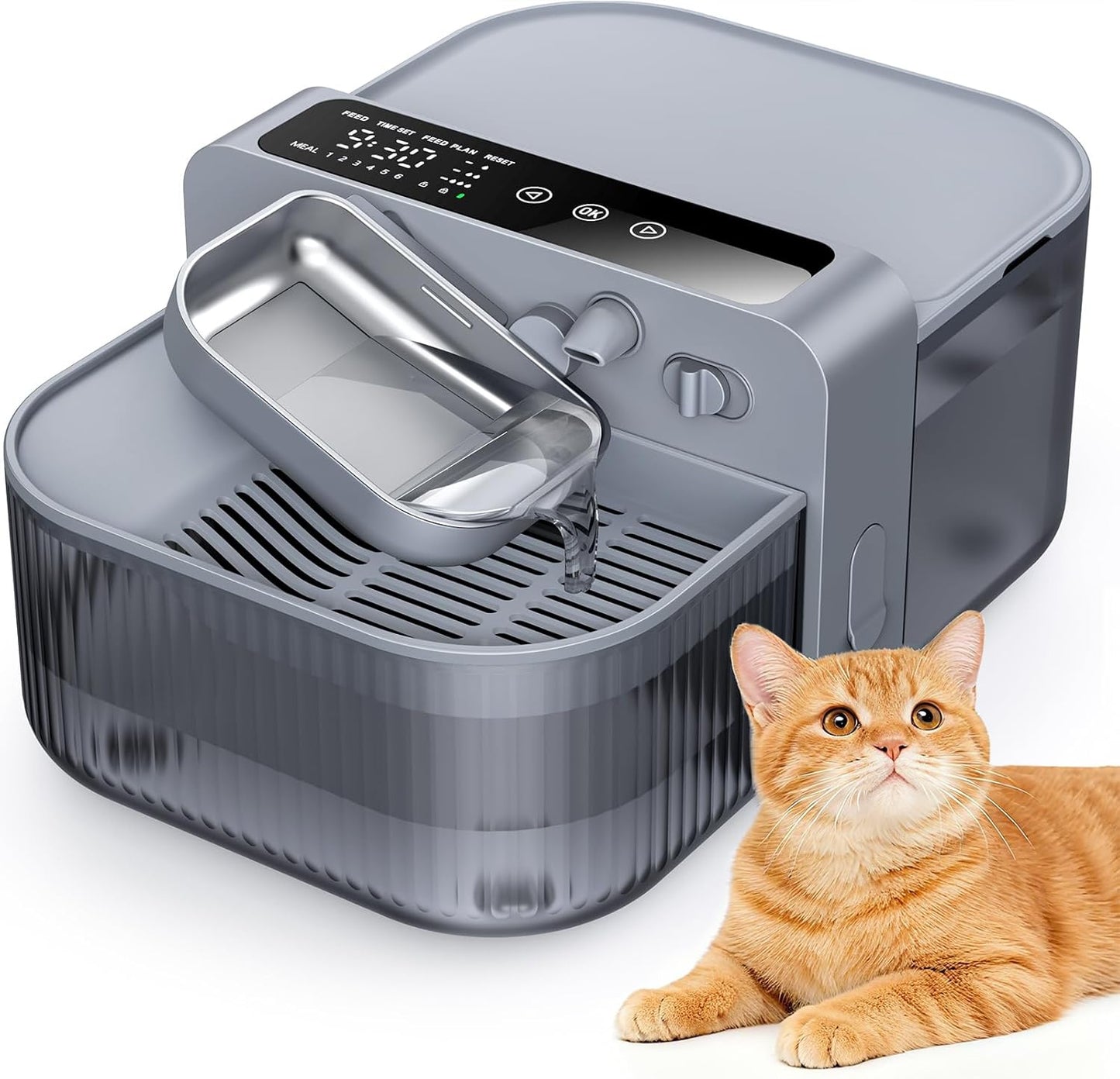 Wireless Cat Water Fountain with No Filters, 180-Day Battery & Precision Flow Control,3.5L Smart Pet Water Dispenser with Wastewater Separation & Custom Scheduling for Cats & Dogs, Grey