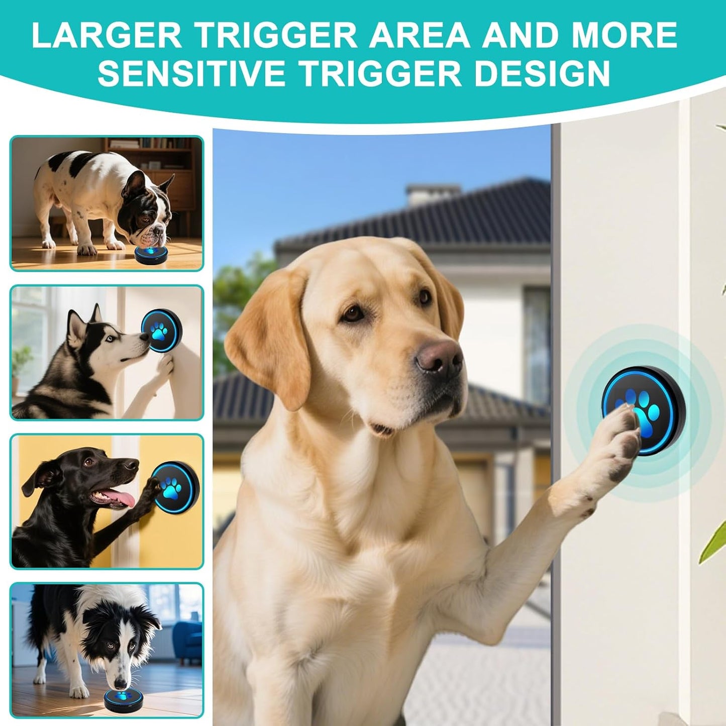 Dog Door Bell for Potty Training, Smart Wireless Doggie Doorbell to Go Outside, 1000 Feet Long Range with IP65 Waterproof Super-Light Touch Button, 60 Melodies & Adjustable Volume (2 Button)
