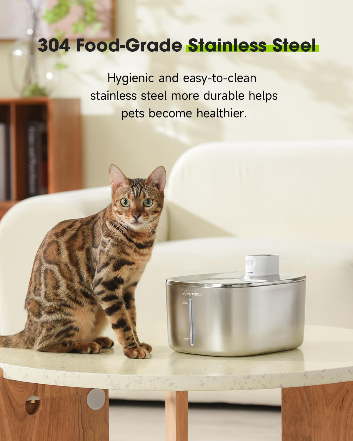 Wireless Cat Water Fountain Stainless Steel,135floz/4L Battery Operated Automatic Pet Fountain,Cordless Cat Water Dispenser Pet Drinking Water Fountain for Multicat Cats Dog Outdoor