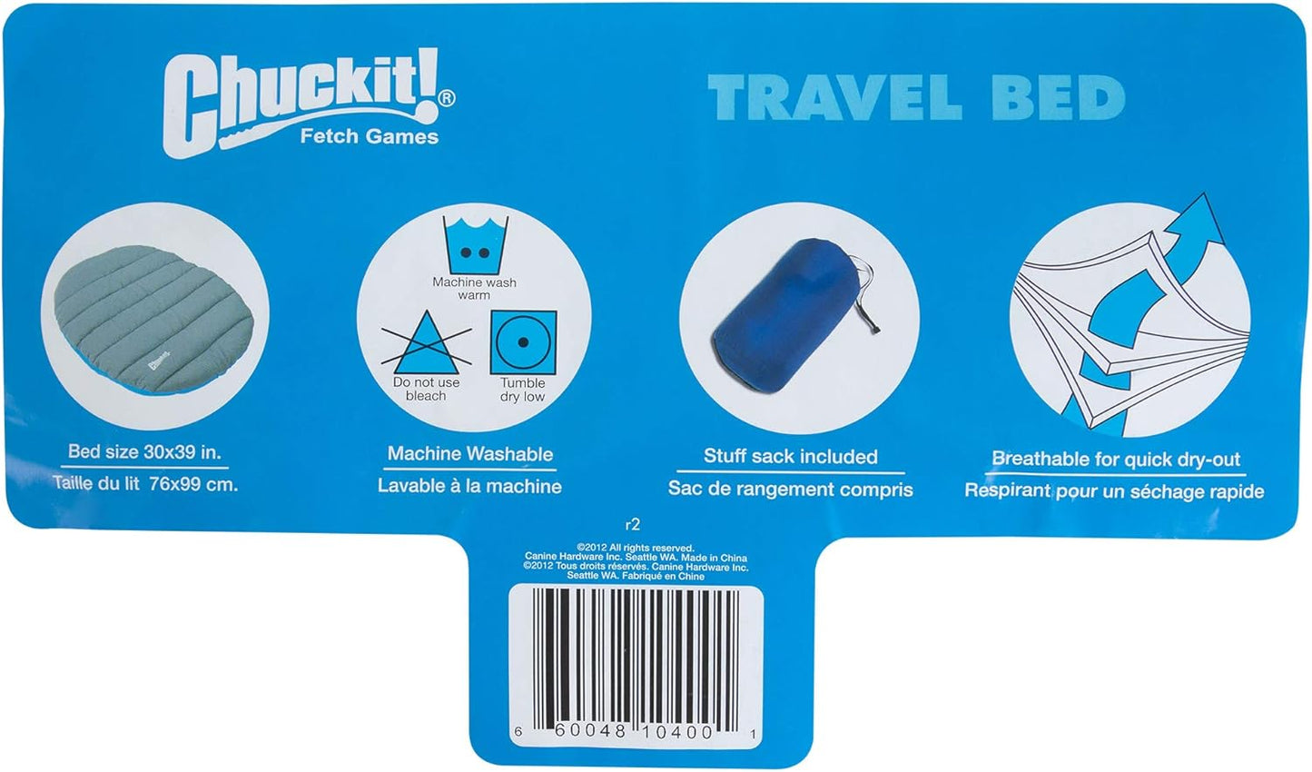 Chuckit! Outdoor Travel Portable Water Resistant Travel Pillow Dog Bed For Medium to Large Dogs 20 to 100 lbs, 39"L x 30"W, Blue