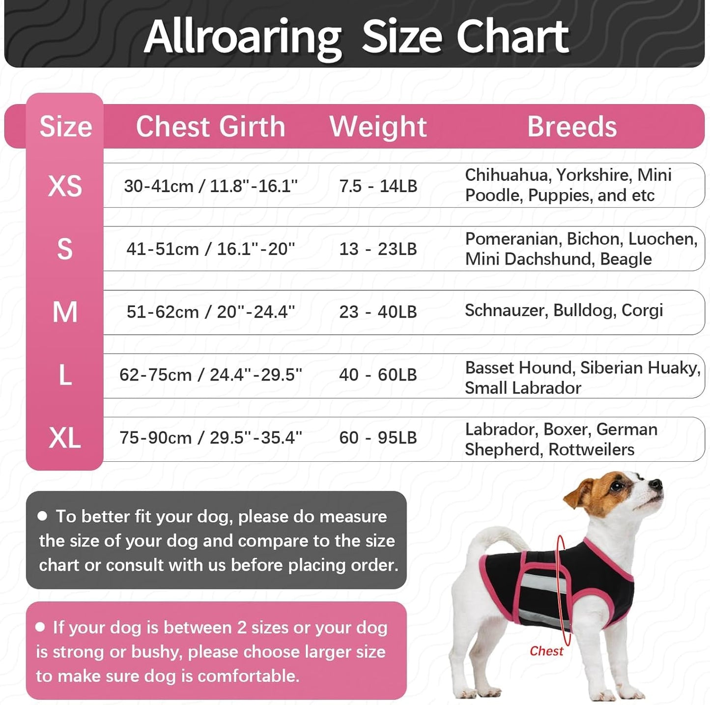 Allroaring Dog Anxiety Vest, Soft Dog Calming Shirt, Reflective Anti-Anxiety Vest Breathable Pet Anxiety Jacket Wrap for Fireworks, Thunderstorms, Separation, Travle, Vet Visits, Black XL