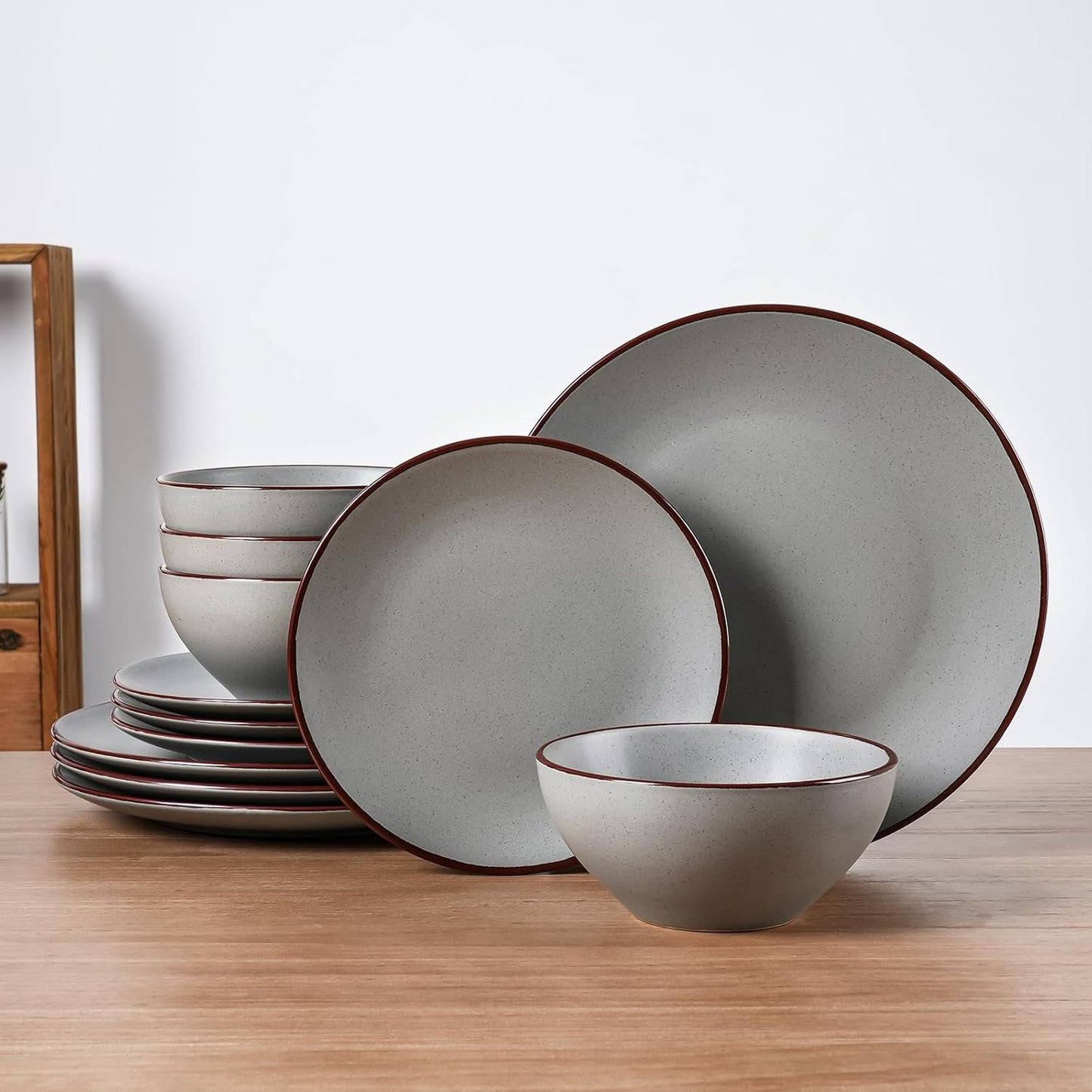 Famiware Venus Plates and Bowls Sets, 12 Pieces Stoneware Speckled Dinnerware Dishes Set for 4, Matte Dark Gray - Microwave & Dishwasher Safe, Modern Minimalist, for Everyday Meals & Formal Dining