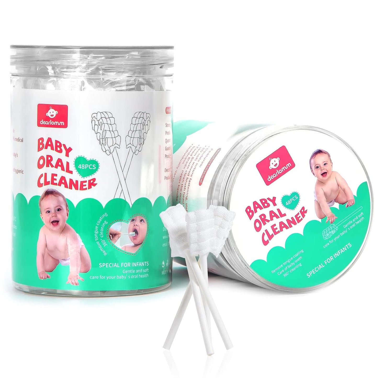 dearlomum Baby Tongue Cleaner, Newborn Toothbrush, 48PCS Disposable Infant Clean Mouth,Gauze Gum Cleaner Baby Oral Cleaning Stick Dental Care for 0-36 Month