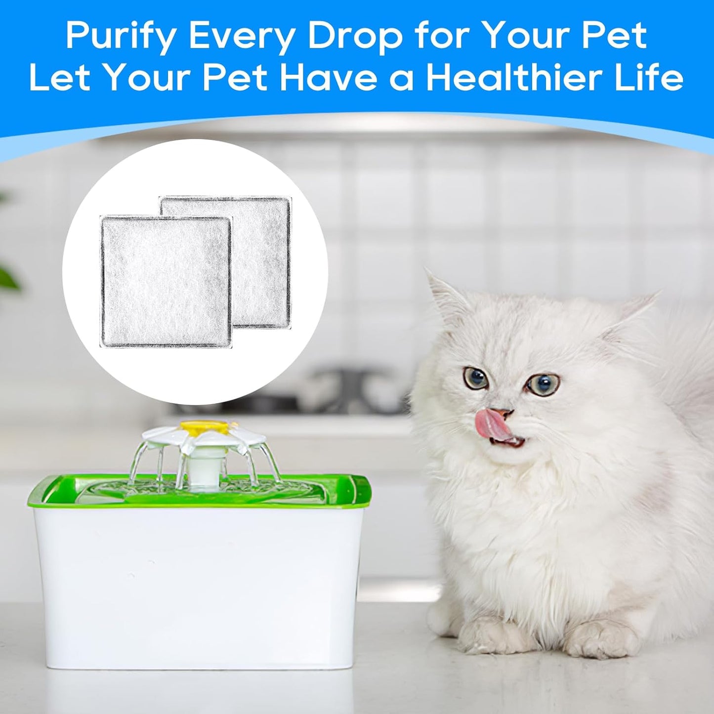 Cat Water Fountain Filter Fit for Premier Pet Fountain Filters Replacement, Pet Fountain Filter Replacement Compatible with Petsafe Aqua Fountain Aqua Cube, Aqua Falls & Current Fountain