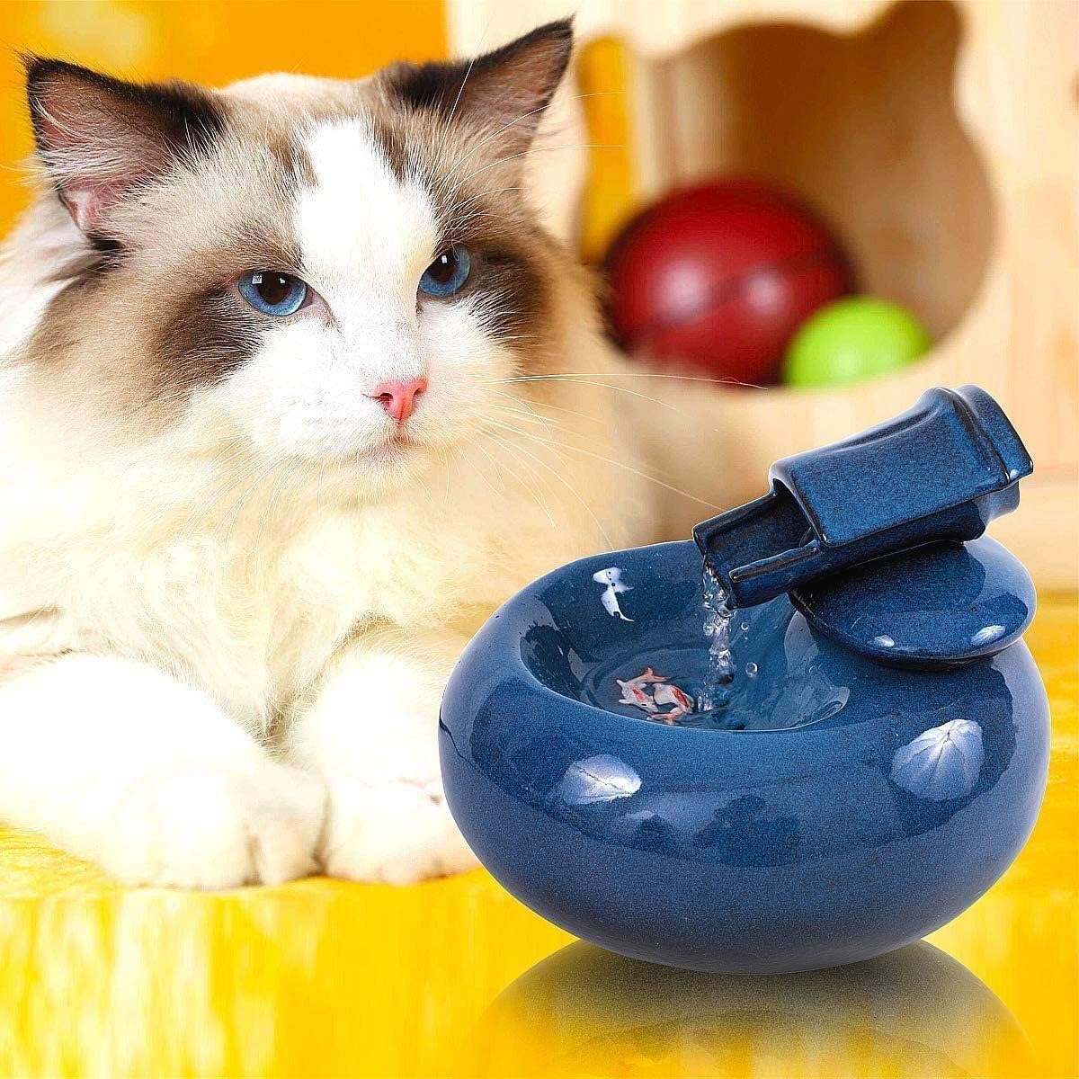 Fountain Ceramic Pet Water Dispenser, Pet Water Fountain, Automatic Circulation Feeding Water Flowing Fountain for Cat Dog, Filtered Water for Your Pet Pet Water Dispenser (Color : Blue)