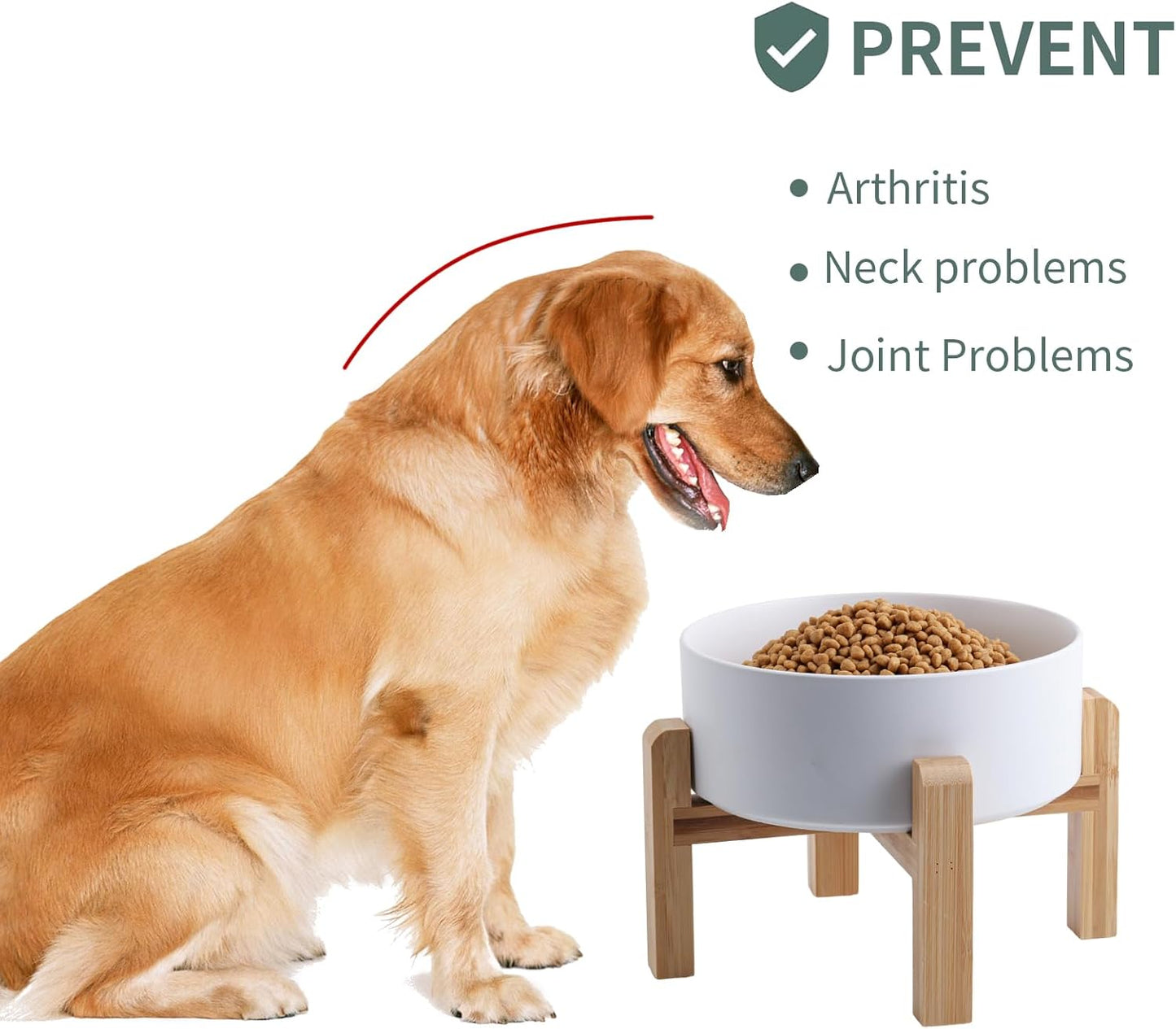 White Elevated Dog Bowl Ceramic for Medium Large Sized Breed,Raised Dog Food Water Bowl with Stand,8 in 7.6 Cups Non Slip Pet Dish Heavy Weighted