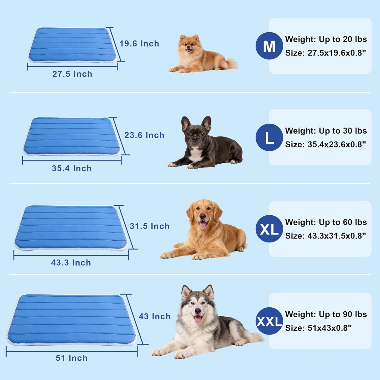 Dog Cooling Mat, Super Thick Cold Memory Sponge Cooling Mat for Dog,Foldable Crate Pet Bed & Non-Slip, (Q-Max > 0.45) Long-Lasting Cool & Keep Your Pet Cool. (X-Large - (43.3 x 31.5 Inch)