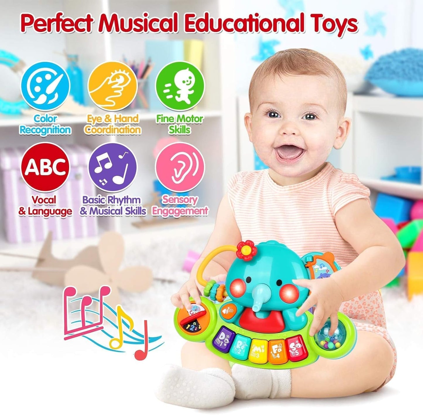 Baby Piano Toy 6 to 12 Months Light Up Music Baby Toys for 6 9 12 18 Months Early Learning Educational Piano Keyboard Infant Babies Girl Toy 1 Year Old Boy Girls Gift