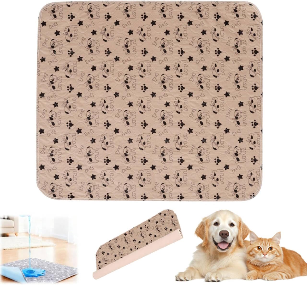 Puppy Pads with Pheromones,Washable Puppy Pee Pads for Dogs,Reusable Puppy Pads Washable for Dogs & Cats, Washable,Durable Leak-Proof & Anti-Slip Pet Training Pads for Home & Trave(Brown Puppy,M)