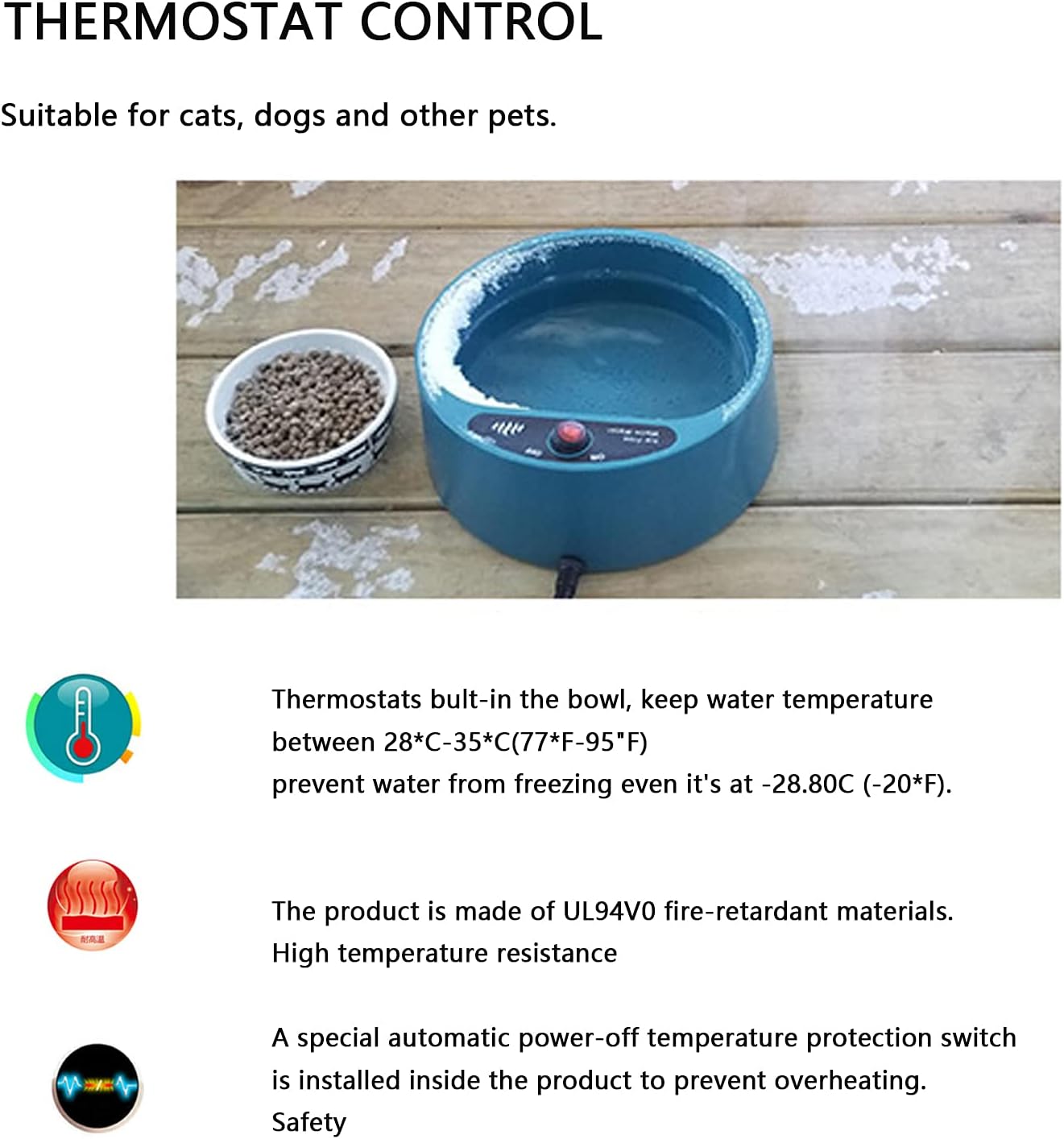 Heated Dog Water Bowl Outside in Winter, Automatic Sturdy Heating Thermal-Bowl for Large, Medium, Small Dogs, Cats, Rabbits and Small Animals