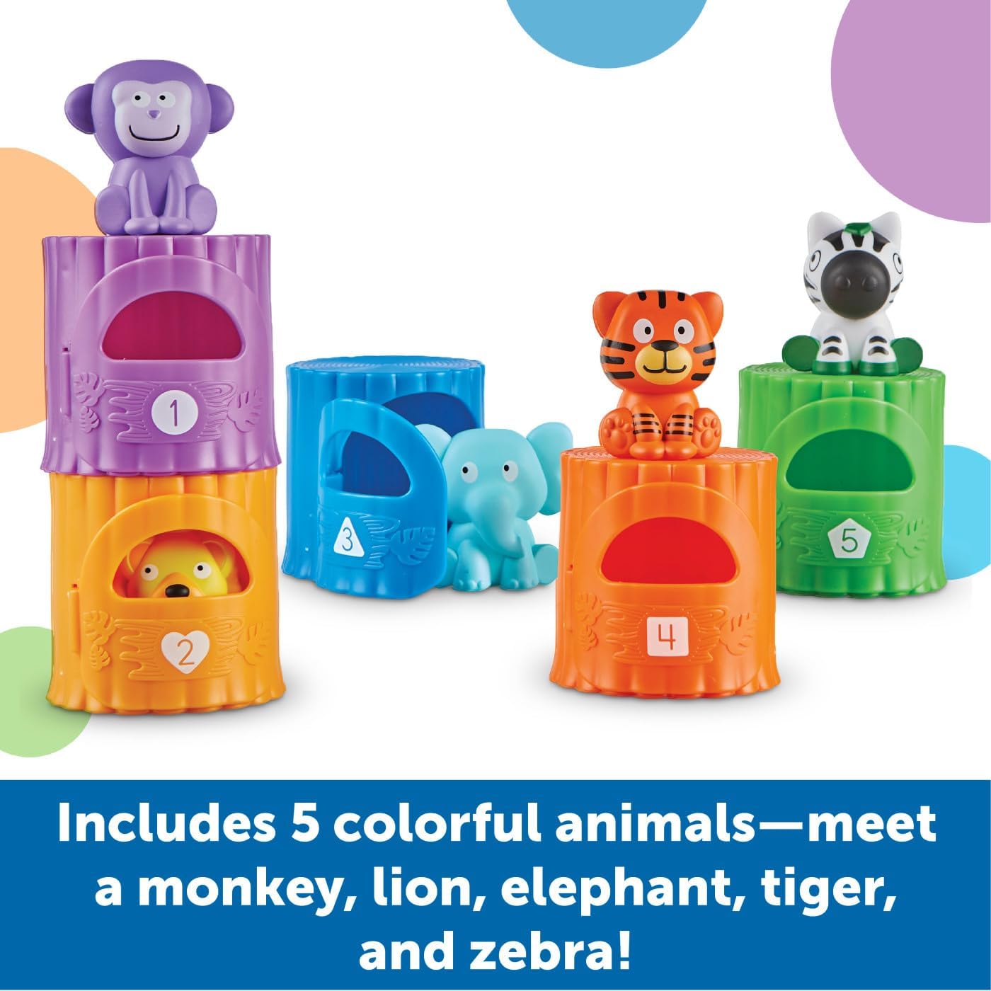 Learning Resources Peekaboo Learning Jungle Toddler - 10 Pieces, Ages 18 Months + , Toddler Montessori Toys, Stacking Shape, Sorting and Matching Skill, Educational Games