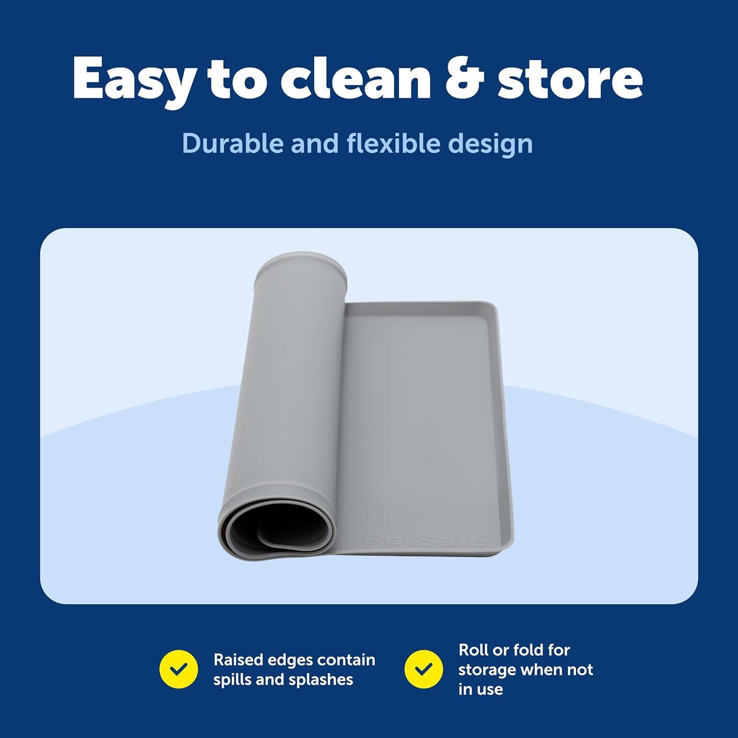 PetSafe Fountain & Feeder Mat - Keeps Floors Clean & Dry - Waterproof Pet Feeder Mat - Non-Slip Design - Raised Lip Placemat - Food-Grade Silicone - Dishwasher Safe