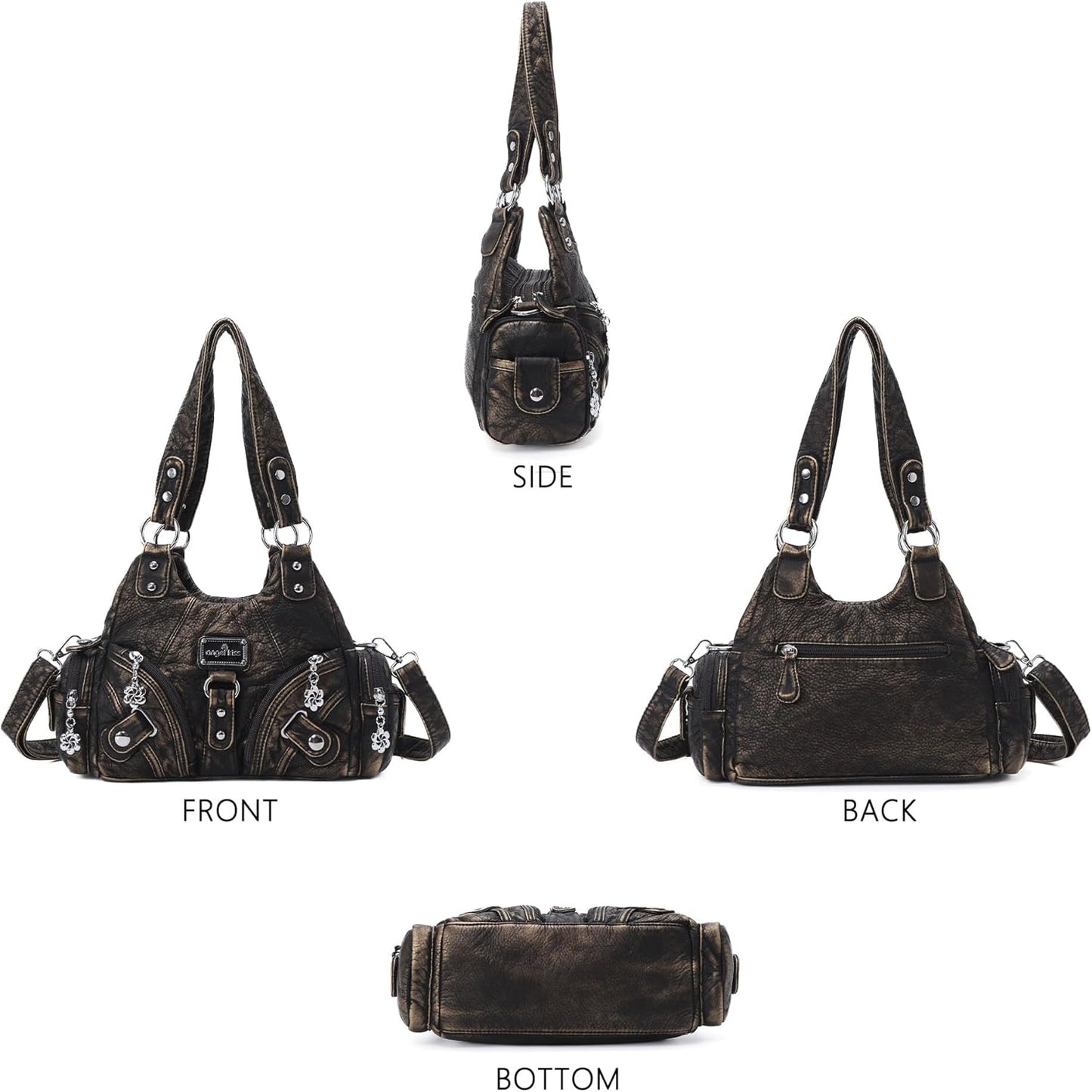 Angel Kiss Purses for Women Small Hobo Shoulder Bags Vagen Leather Multi-Pocket Tote Bag with Zipper