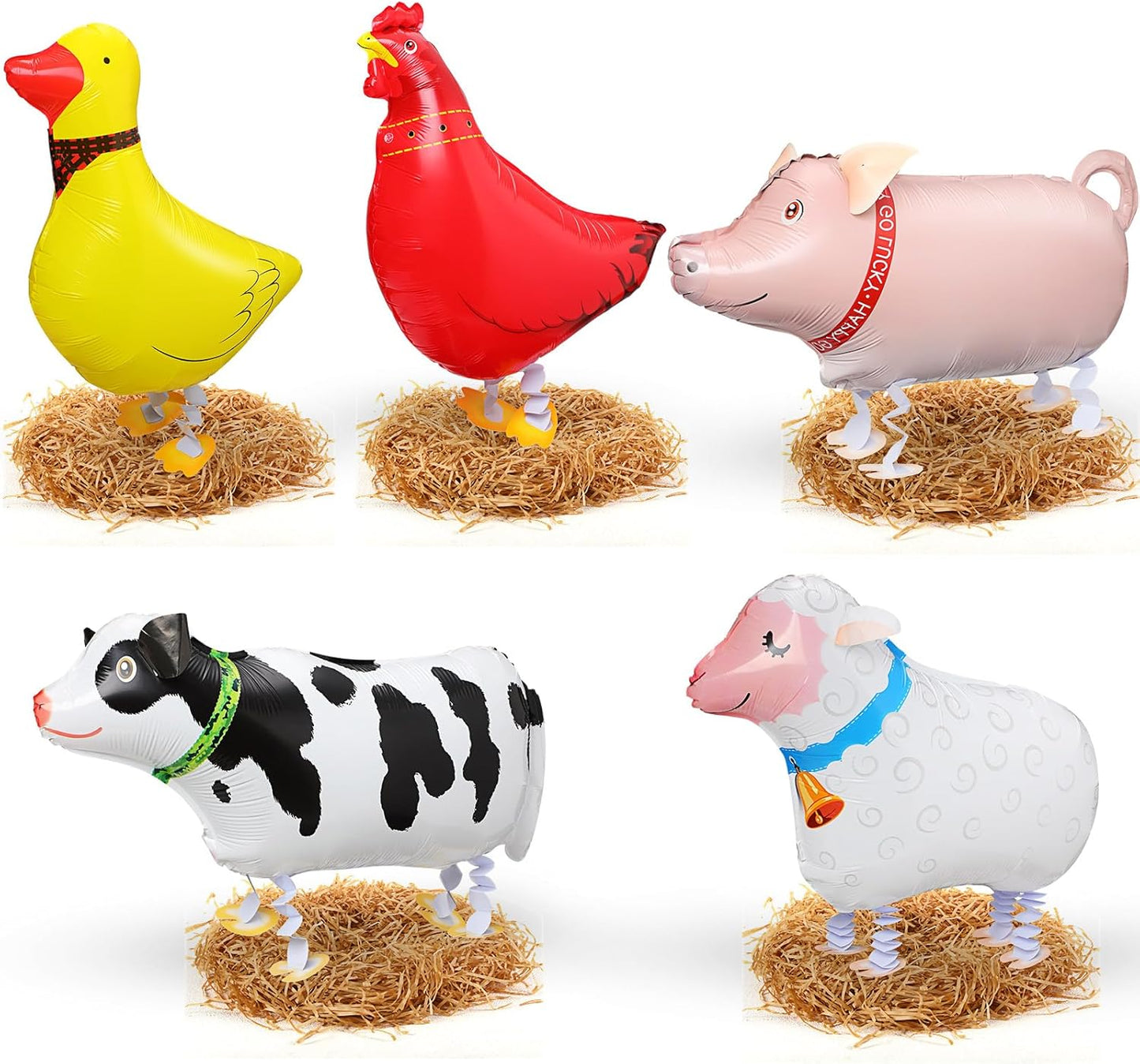 6 Pcs Adopt a Farm Animal Farm Birthday Party Include 5 Walking Animals Balloons and Raffia Grass for Adopt a Animal Birthday Party Supplies Baby Shower Photography
