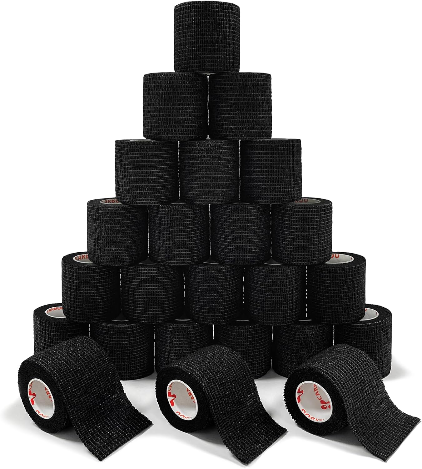 [24Pack 2" x5 Yards] Carbou-Self Adhesive Bandages Sports Wrap, Athletic Elastic Cohesive Bandage for Sports, Injuries, Treatments, and Recovery, First Aid Tape Vet Wrap for Cat, Dog Black