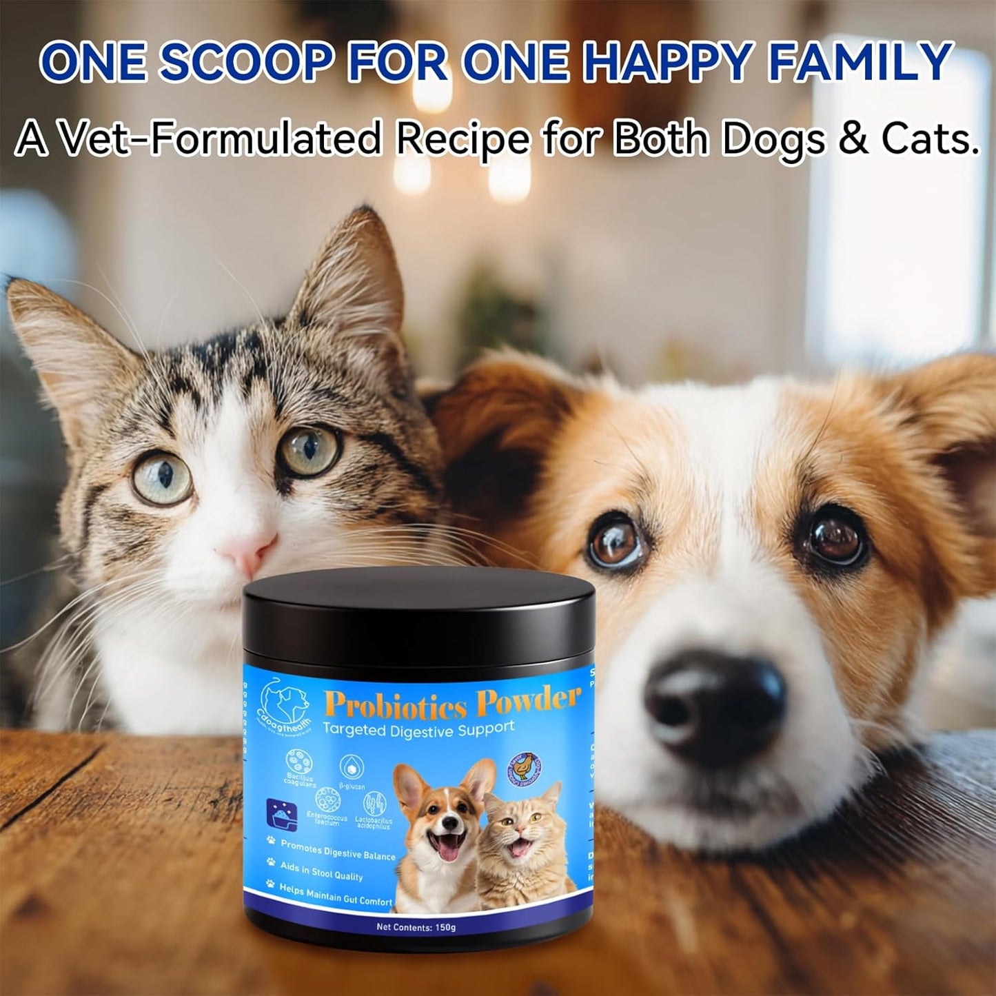Probiotic Powder for Dogs and Cats - 5-in-1 Formula Supports Gut Health, Digestion and Immune System - with Digestive Enzymes and Pumpkin - Natural Chicken Flavor, 150g
