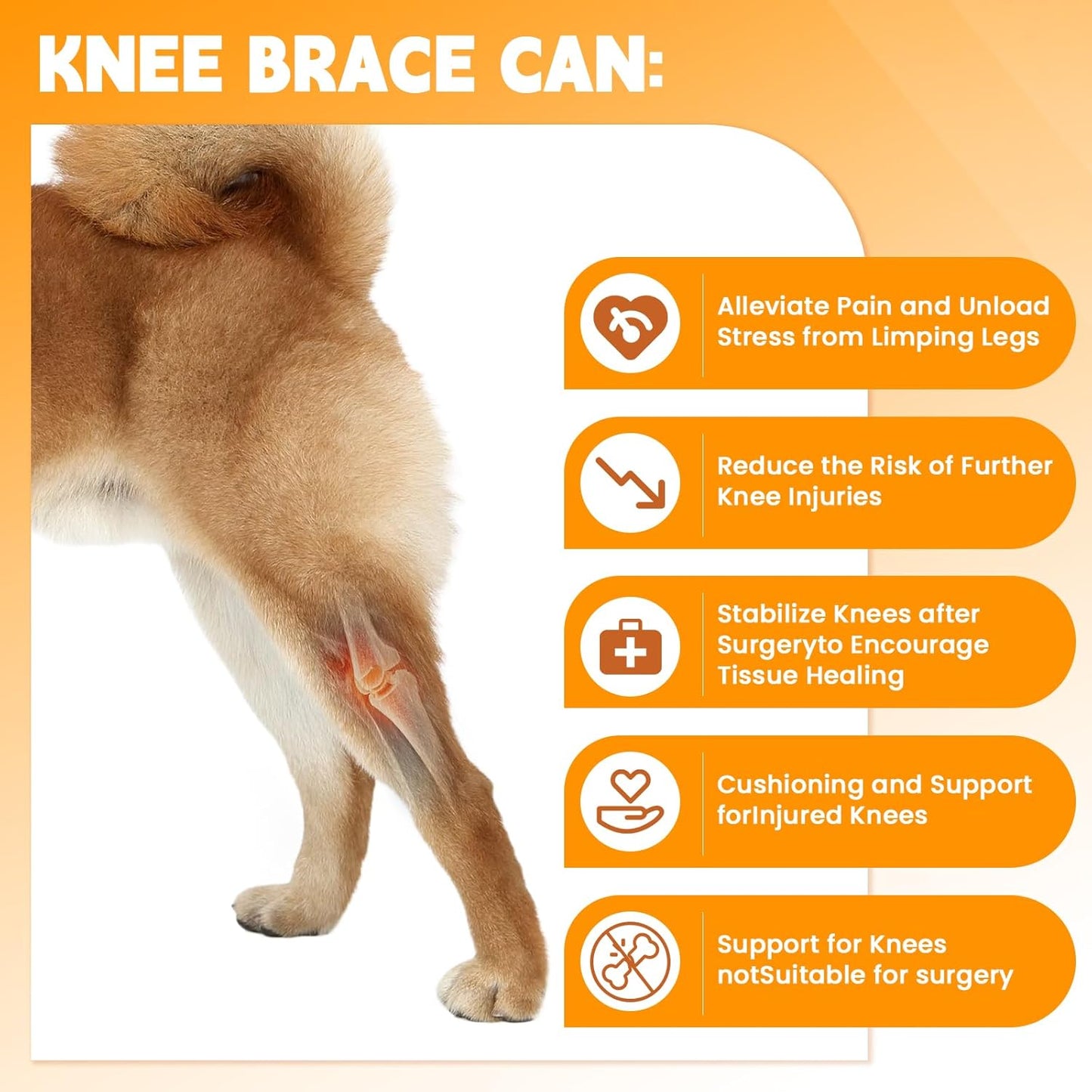 Dog Knee Brace for Hind Leg – Adjustable Rear Leg Support with 2 PP Resin Bars, Helps Torn ACL, Ligament Injuries, Luxating Patella & Hip Dysplasia Recovery for Left/Right Hind Leg (S)