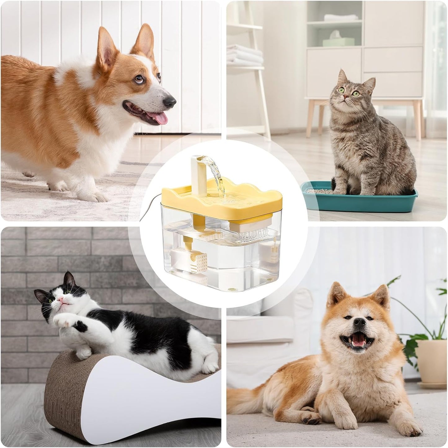 Automatic Cat Water Fountain, 1L Intelligent Dispenser, Quiet Pet Drinking Fountain with LED Indicator, Cat Hydration Accessory, Indoor Fountains Practical Design, Kitten Puppies for Home Apartme