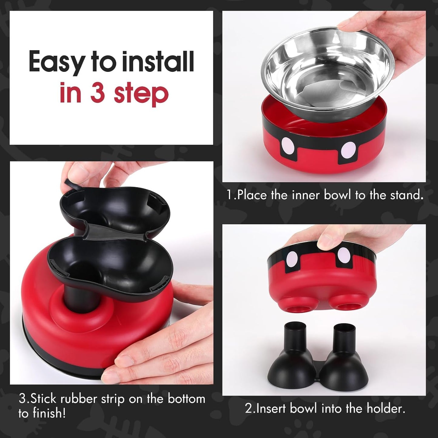 Elevated Cat Food Water Bowls,2 Pack Raised Cat Dog Bowls with Stand,Stainless Steel Cute Cat Dishes for Cats Dogs Kitten Puppies Small Pets Feeding Non-Slip Base