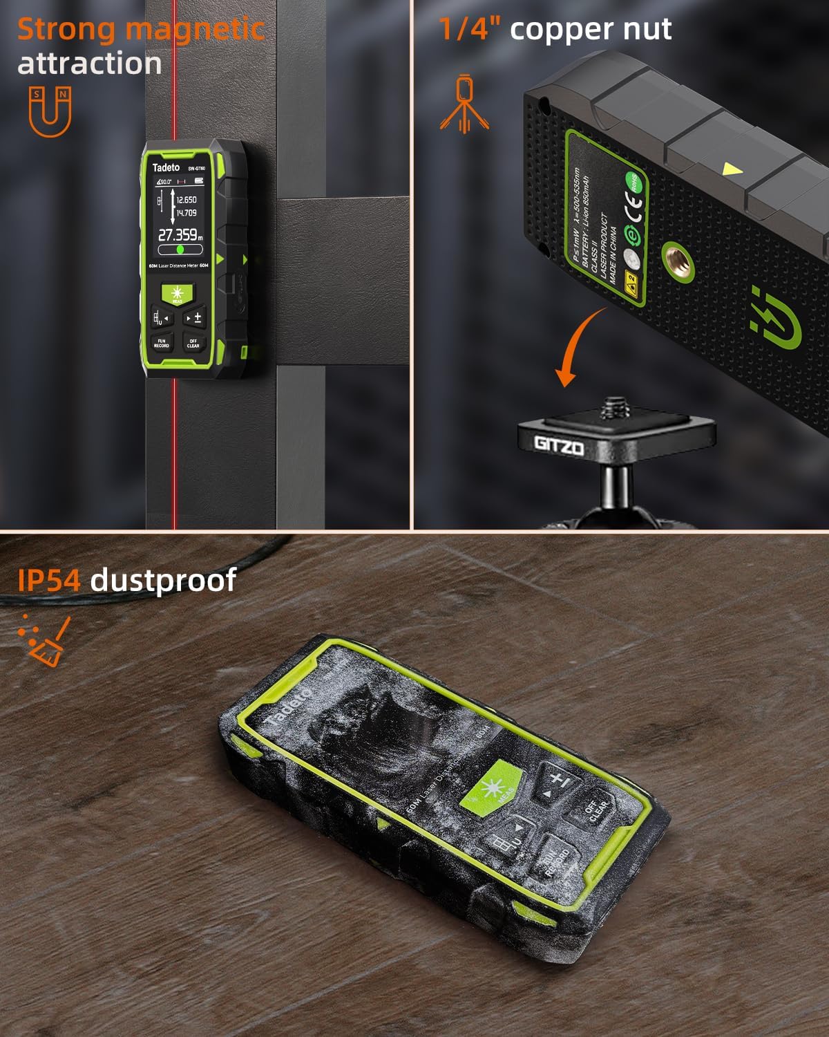 Tadeto Dual Laser Measuring Tool, 393FT/120M Bilateral Laser Measurement Tool Backlit LCD Display, Rechargeable Laser Measure with Ft/in/M Multiple Units Length/Area/Volume/Angle