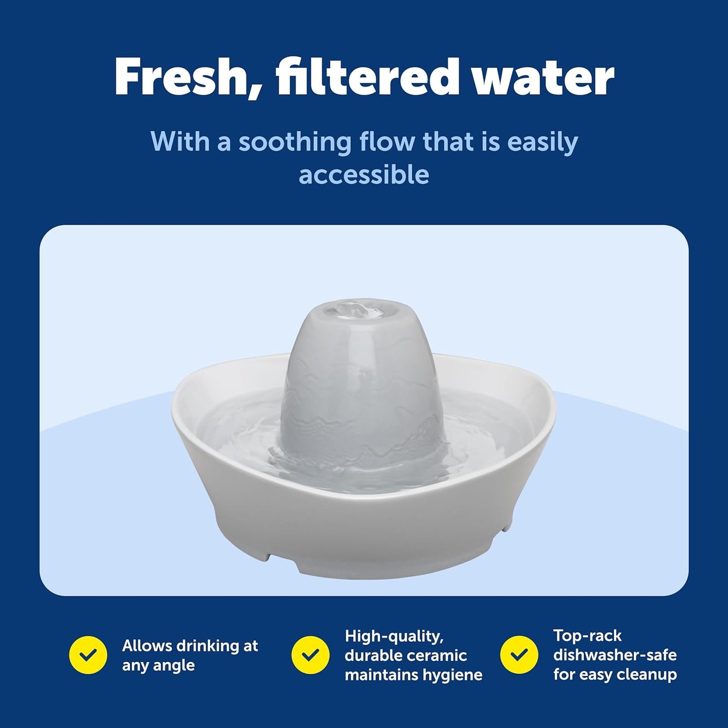 PetSafe Ceramic Pet Fountain – for Cats and Small Dogs – 60 Oz Water Capacity – Whisper-Quiet Water Flow – Great for Shy or Timid Pets – Fresh, Filtered Water