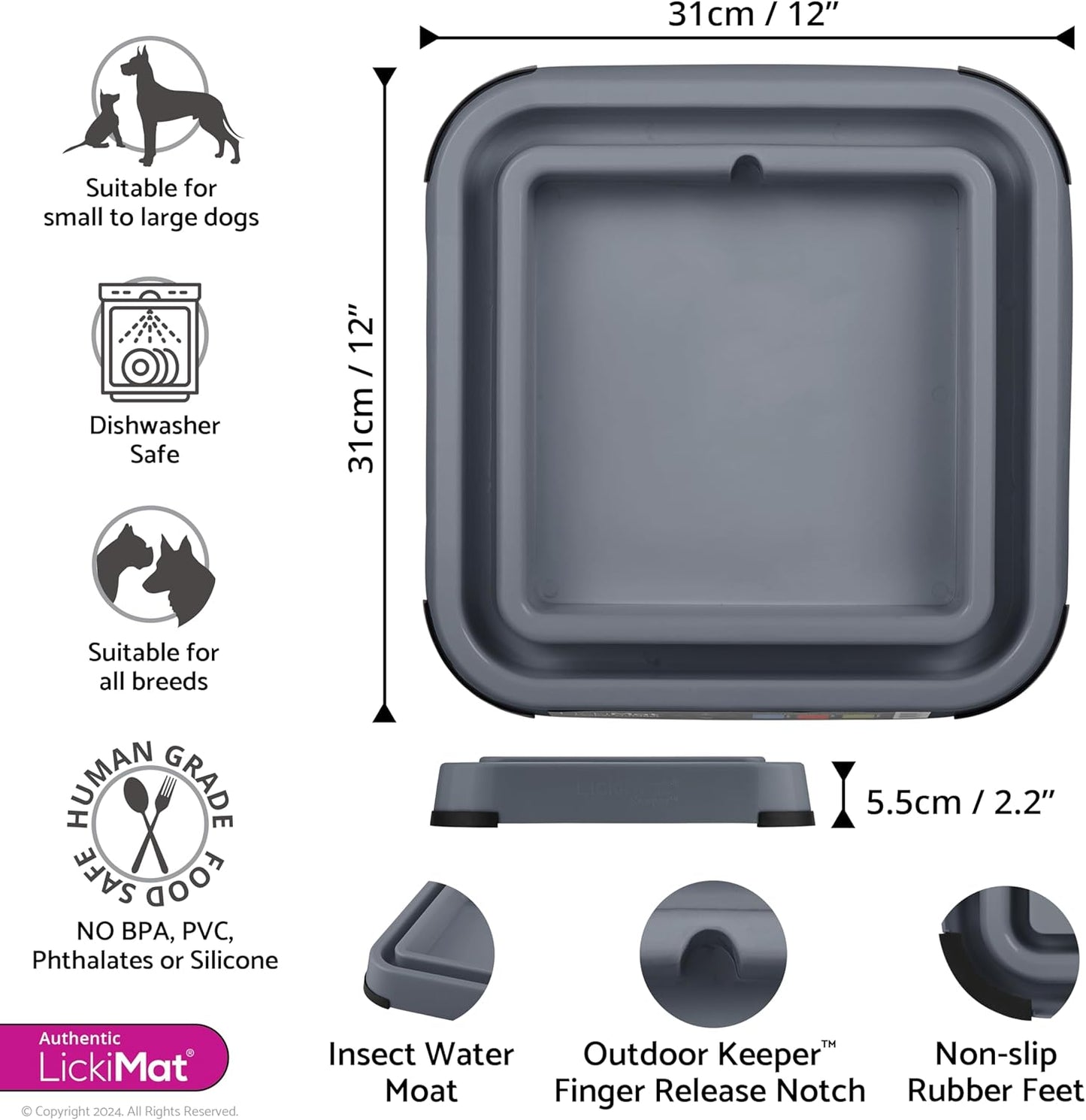 LickiMat Outdoor Keeper Dog Feeding Station - Slow Feeder Lick Mat Keeper for Dogs Food, Treats, Yoghurt & Peanut Butter - Extend Licky Mats for Dogs into Full Feeder, Grey.