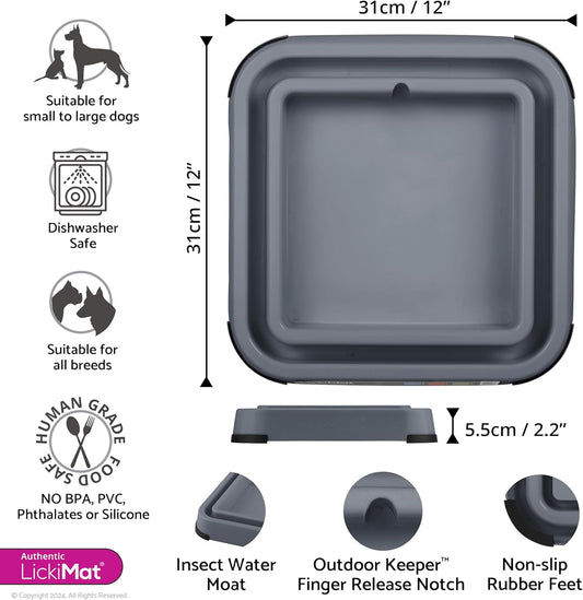 LickiMat Outdoor Keeper Dog Feeding Station - Slow Feeder Lick Mat Keeper for Dogs Food, Treats, Yoghurt & Peanut Butter - Extend Licky Mats for Dogs into Full Feeder, Grey.