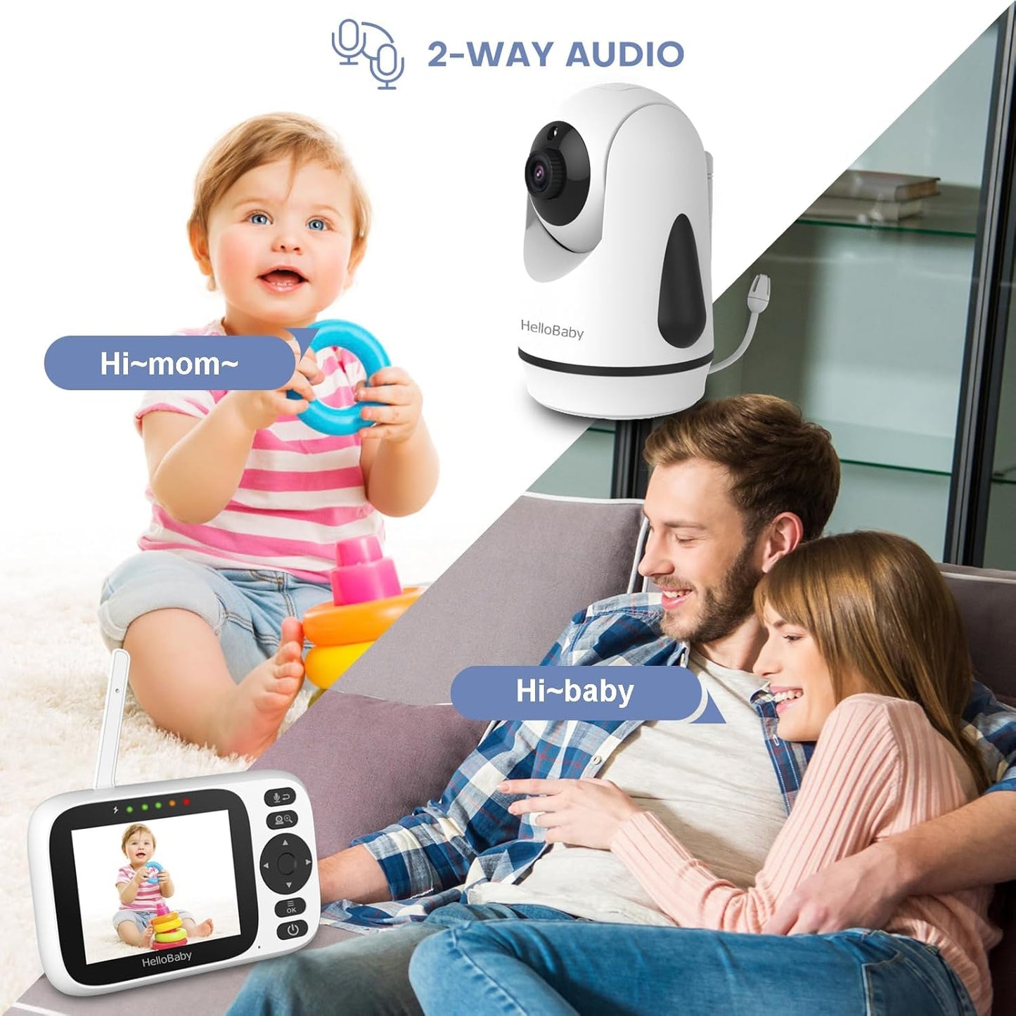 HelloBaby Monitor No WiFi Video Baby Monitor with Camera and Audio - 3.2” Screen, 2-Way Talk, Pan-Tilt Camera with Night Vision,ECO/VOX,1000ft, Temperature | Portable for Travel, Parents, Pet, Elderly