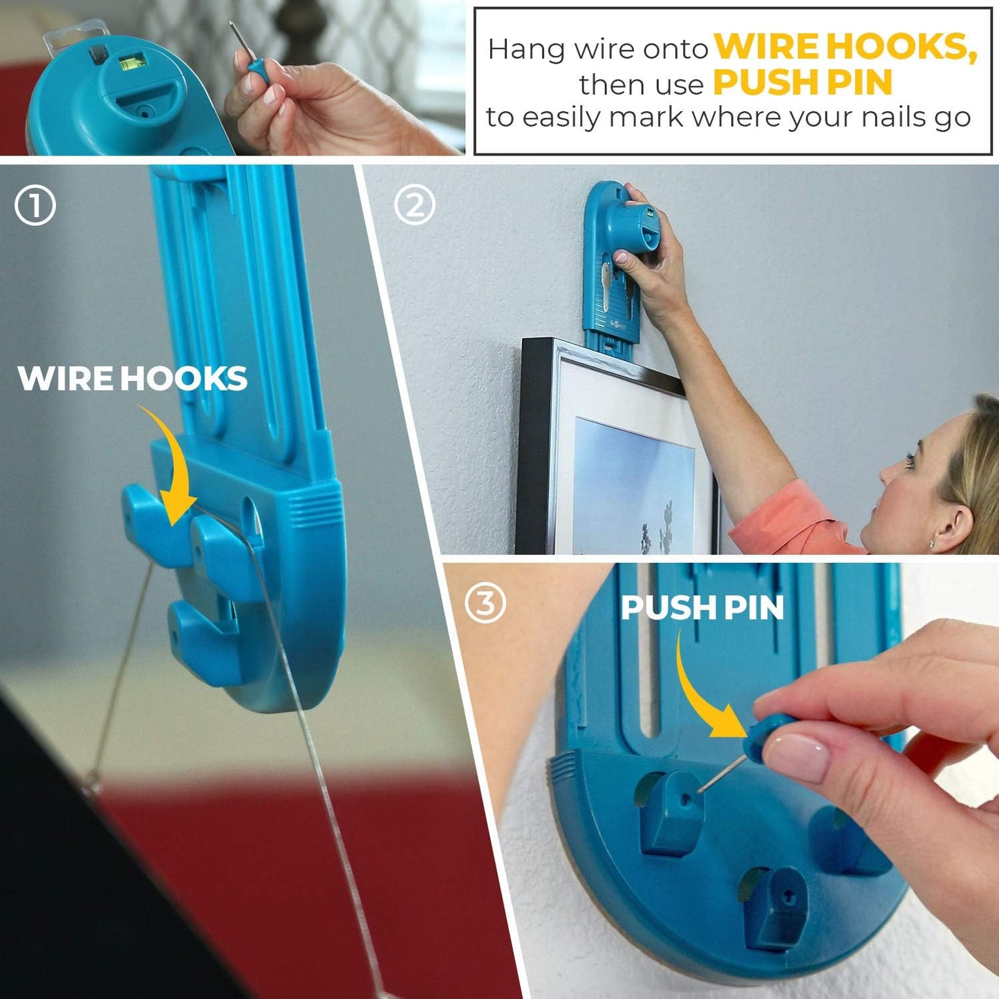 Go Hang It! Pro, All-in-One Picture Hanging Kit - Picture Leveling and Hanging Tool - Hang Sawtooth/Wire Hangers - Wall Hanging Kit and Level Tool - Hardware Case with 85-Piece Hanging Essentials