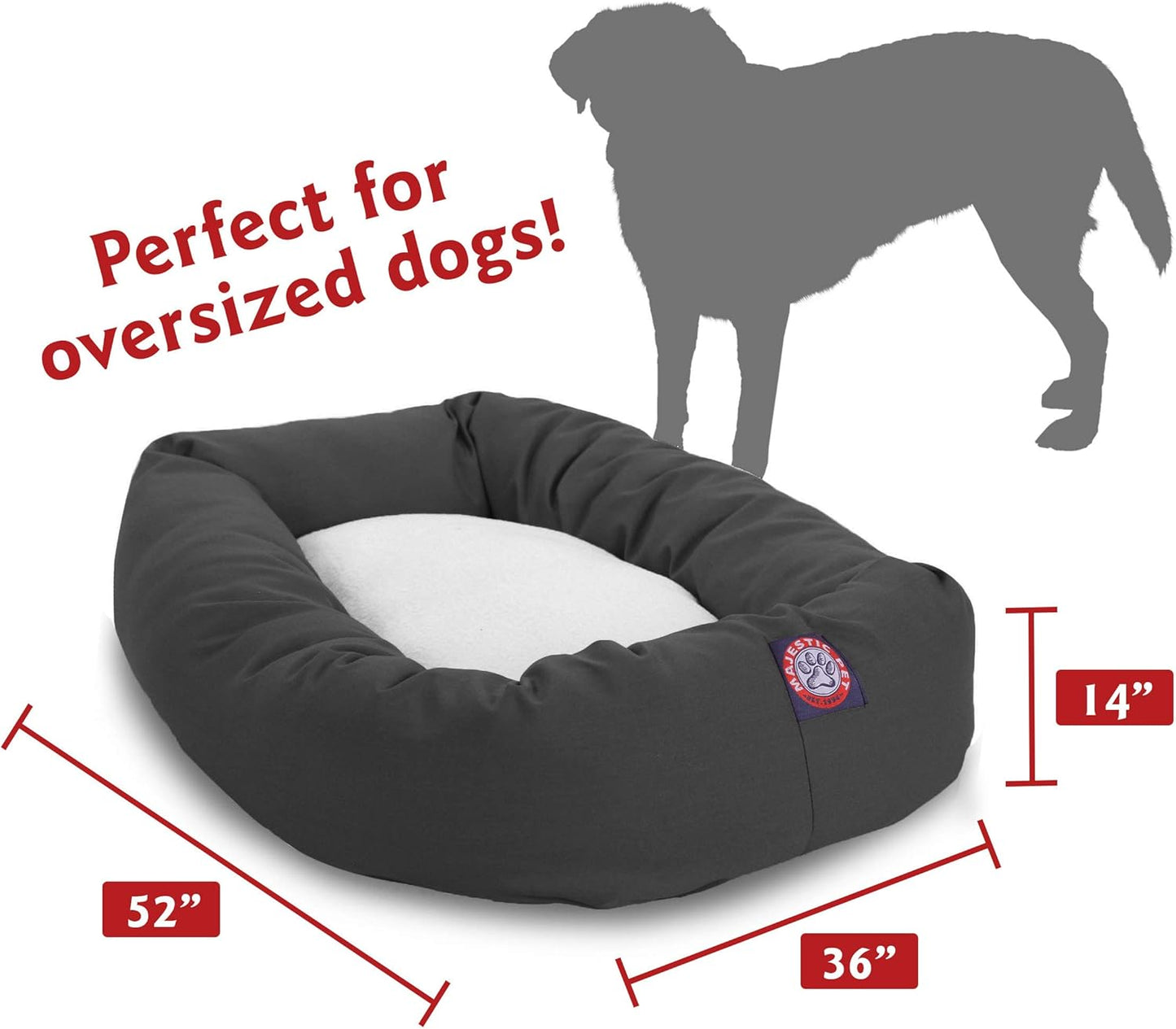 Majestic Pet 132.1cm(52인치) 진정 도넛 강아지 침대 - 셰르파 탑이 있는 세탁 가능한 원형 반려동물 침대 - 머리와 목을 위한 정형외과적 척추 지지대 - 초대형견을 위한 부드러운 폴리-면 푹신한 커들러, 132.1x88.9x27.9cm(52x35x11인치),