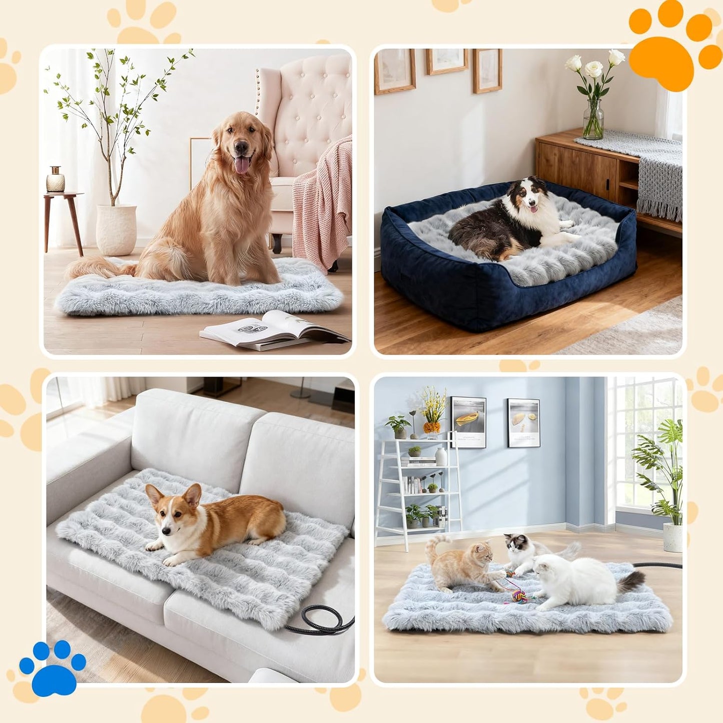 Dog Heating Pad, Heated Dog Cat Bed with Smart Thermostat, 12 Temp Levels & 0-12H Timer, Large Pet Heating Pad with Plush Fleece Cover, Waterproof & Chew Resistant, 34x24in