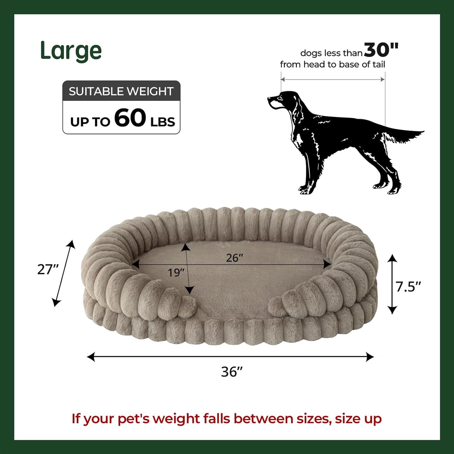 BALANCE Calming Dog Bed for Large Sized Dogs, 36 Inches Oval Washable Pet Bed with Sides, Orthopedic Pet Couch Sofa with Non-Slip Bottom, Oatmeal